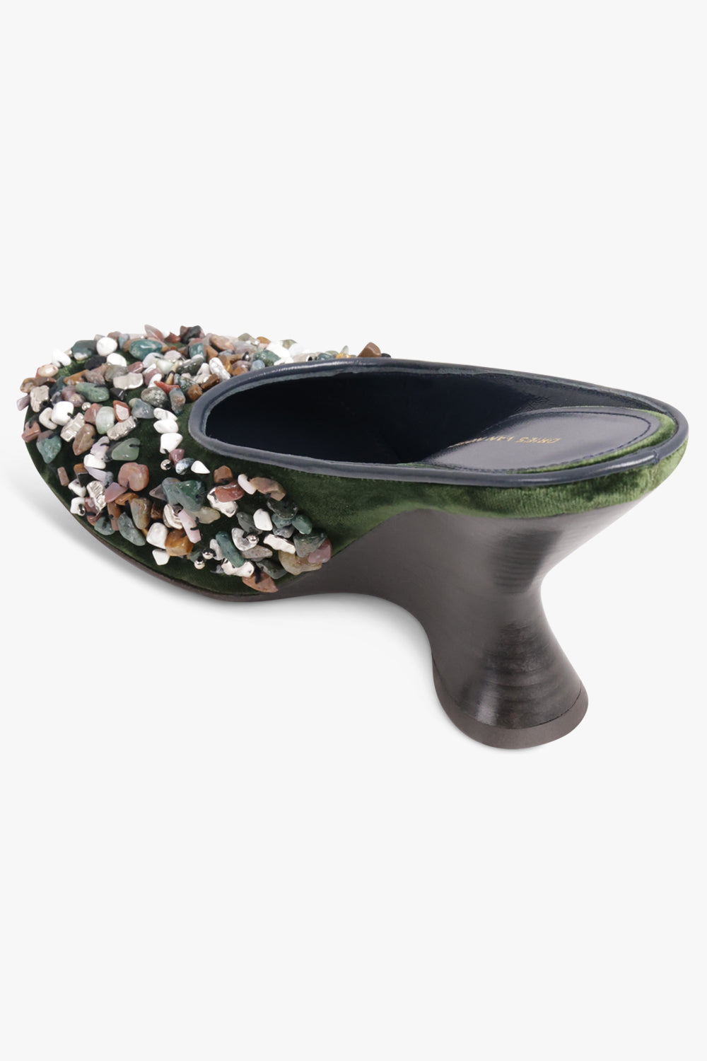 CLOSED TOE 90MM WEDGE MULE WITH EMBELLISHED STONE | OLIVE/MULTI - 3