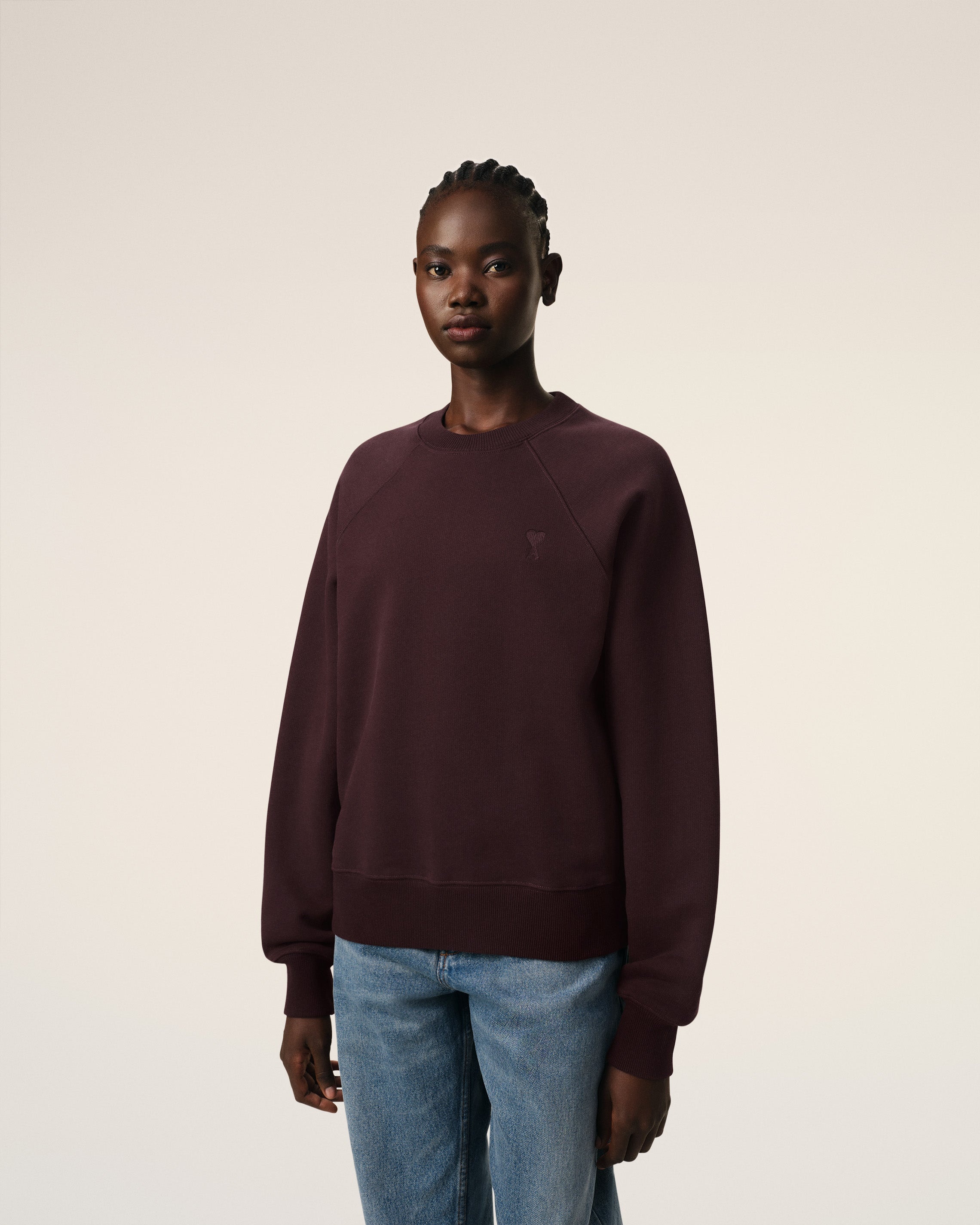 BURGUNDY COTTON TONAL AMI DE COEUR SWEATSHIRT - 3
