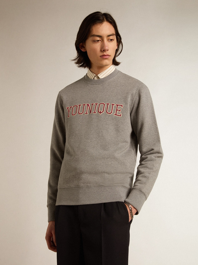 Gray melange cotton sweatshirt with embroidered lettering 2