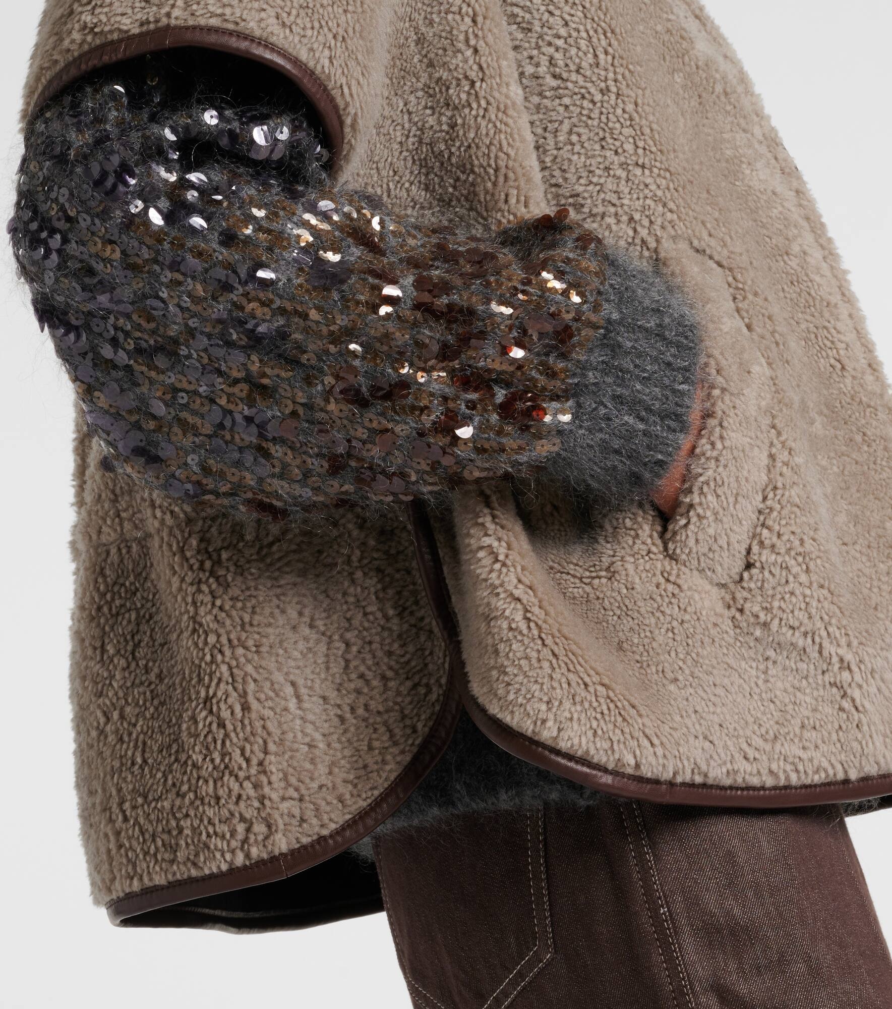 Monili leather-trimmed shearling jacket - 5