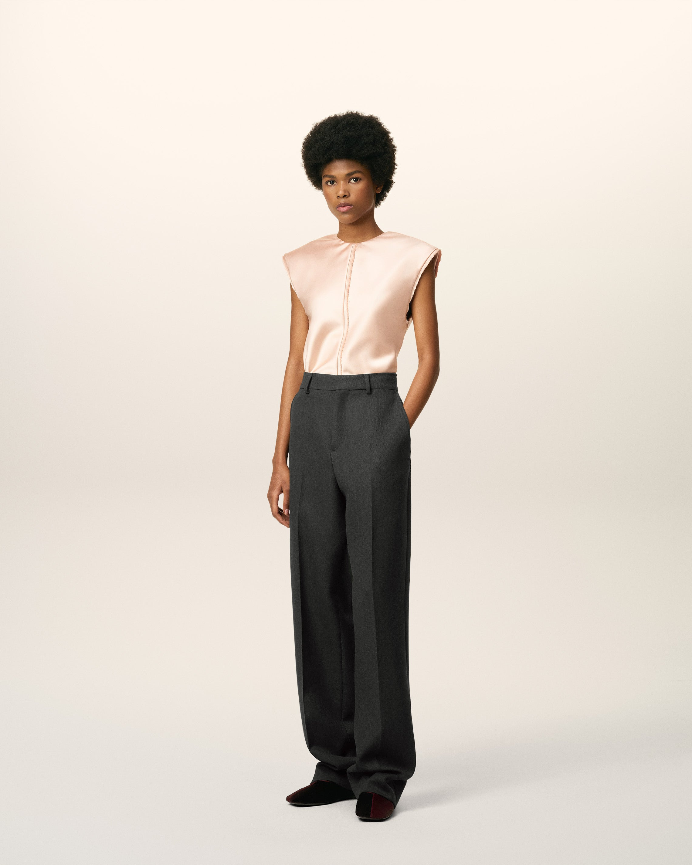 BLACK WOOL LARGE FIT TROUSERS - 2