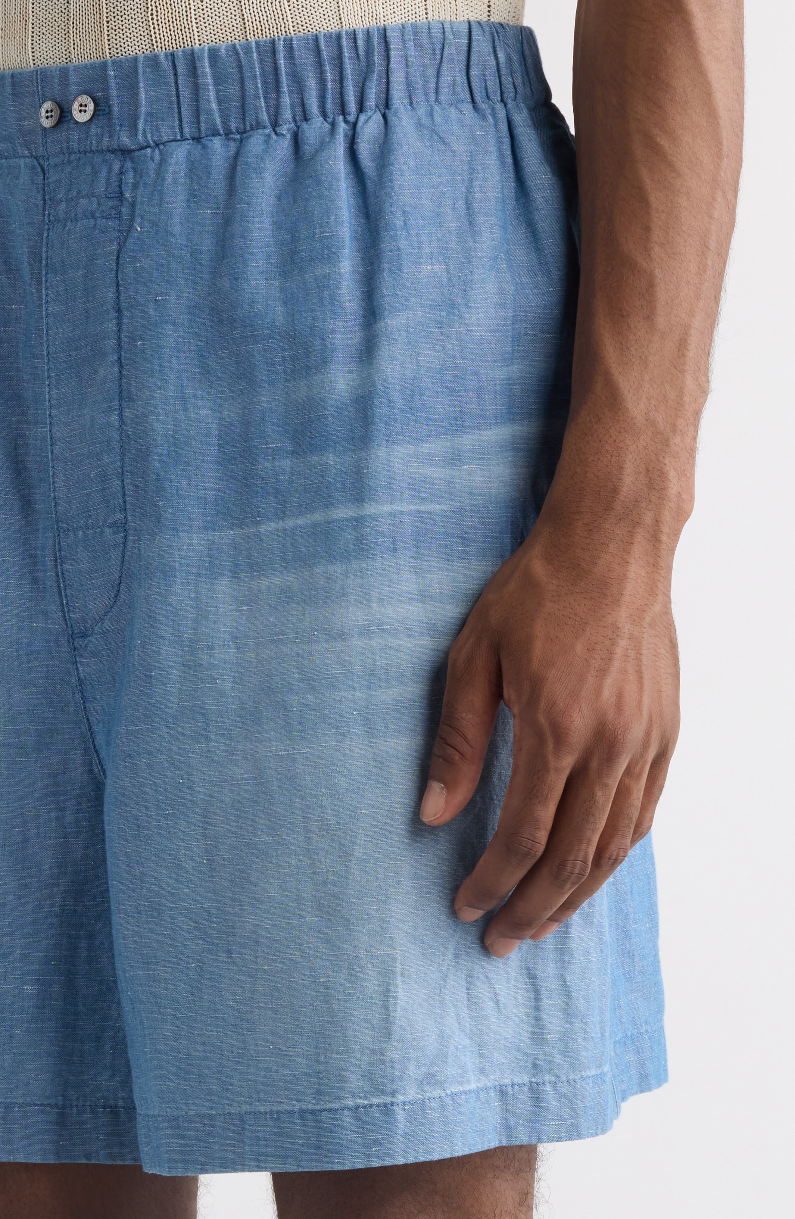 Acne Studios Oversize Cotton & Linen Chambray Shorts in Mid Blue at Nordstrom - 5