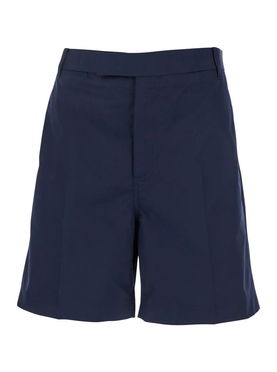 Thom Browne Blue Bermuda Pants With Logo Patch On The Rear And Belt Loops In Cotton Blend Man - 1