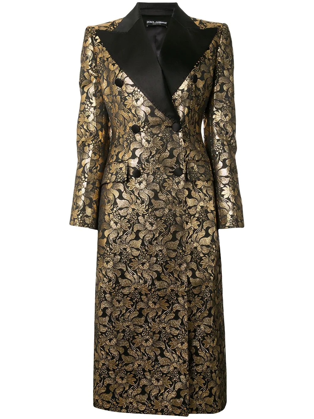 double-breasted foil jacquard coat - 1