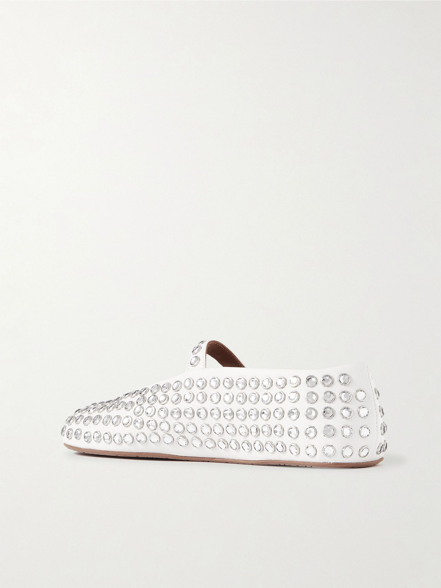 Crystal-embellished leather ballet flats White - 3