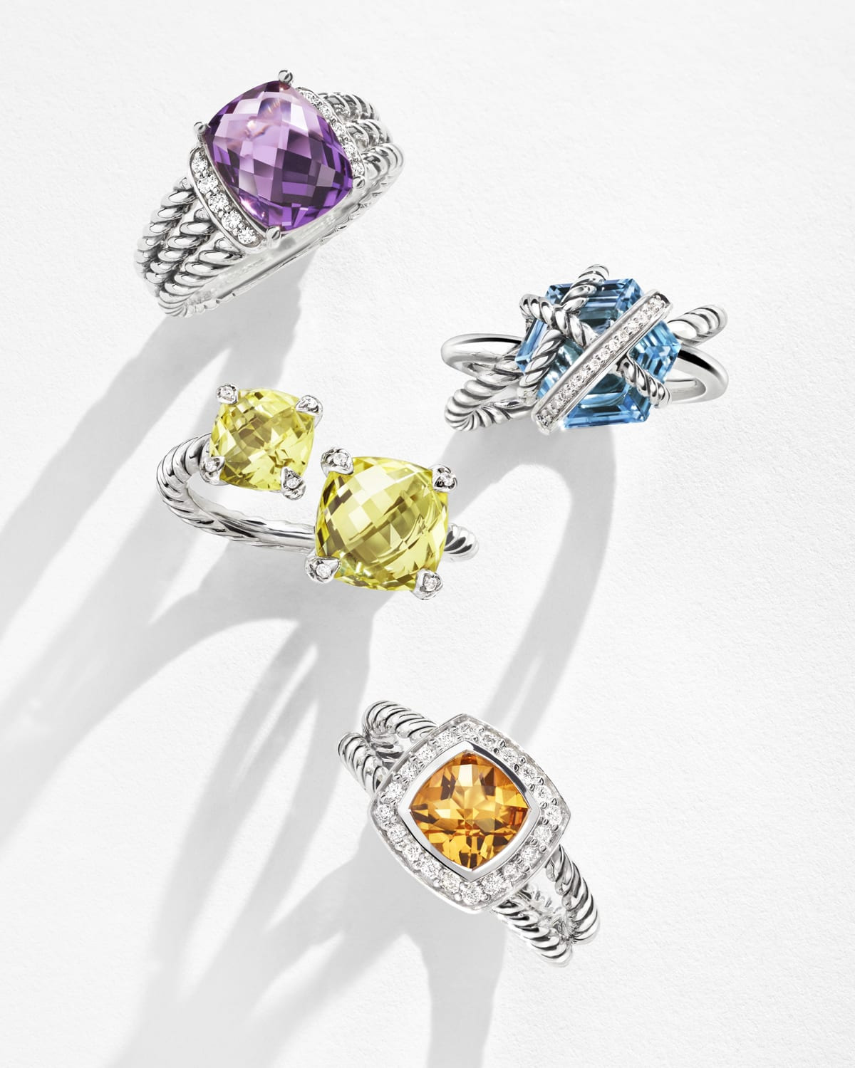 Petite Albion Ring with Gemstone and Diamonds in Silver, 7mm - 5