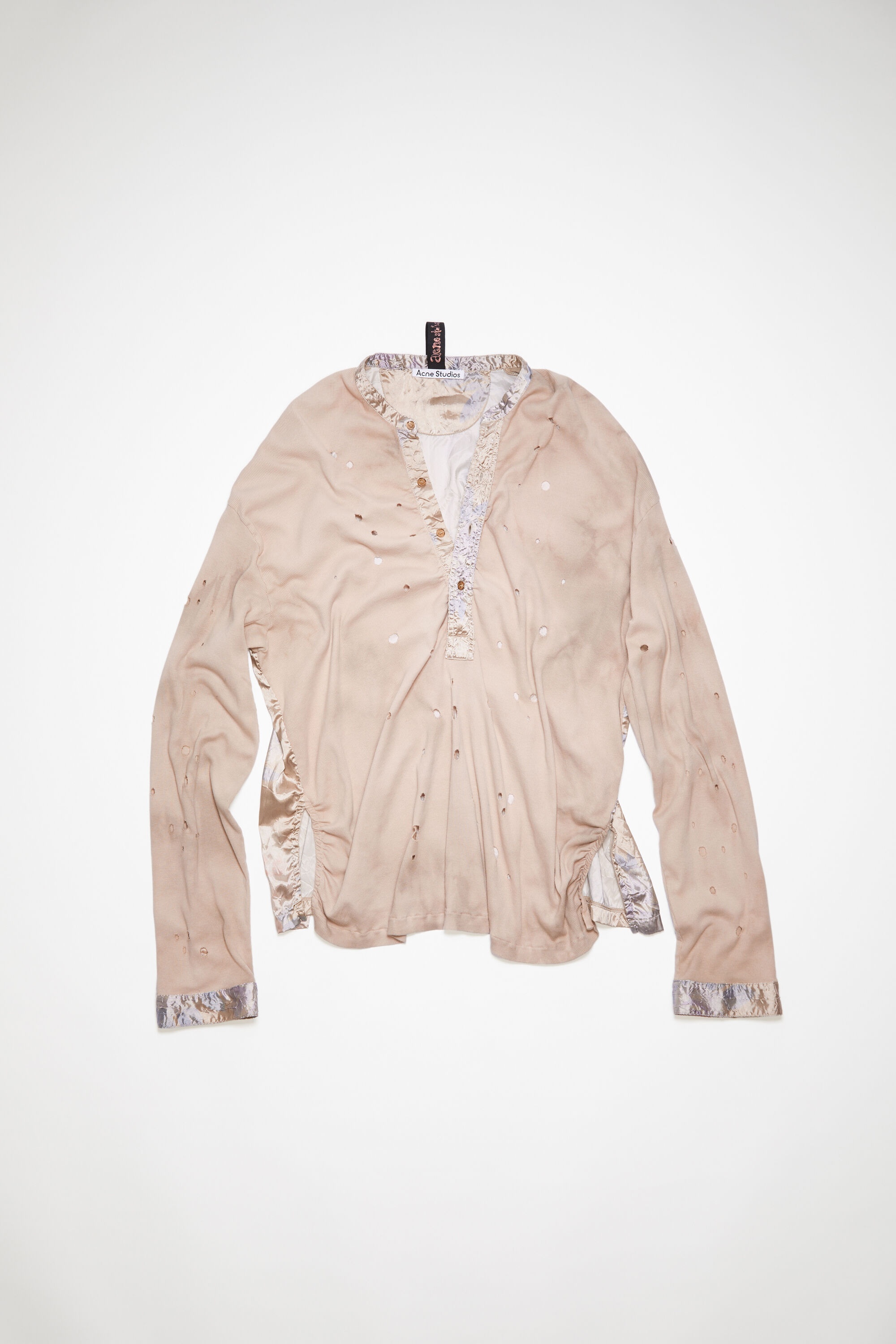 Distressed cotton satin t-shirt - Shell beige - 6