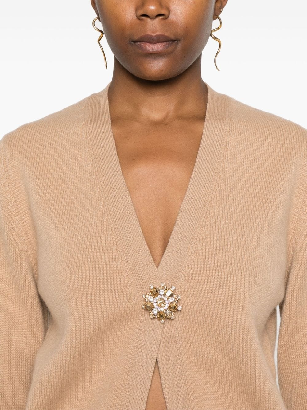 brooch-detail cardigan - 5