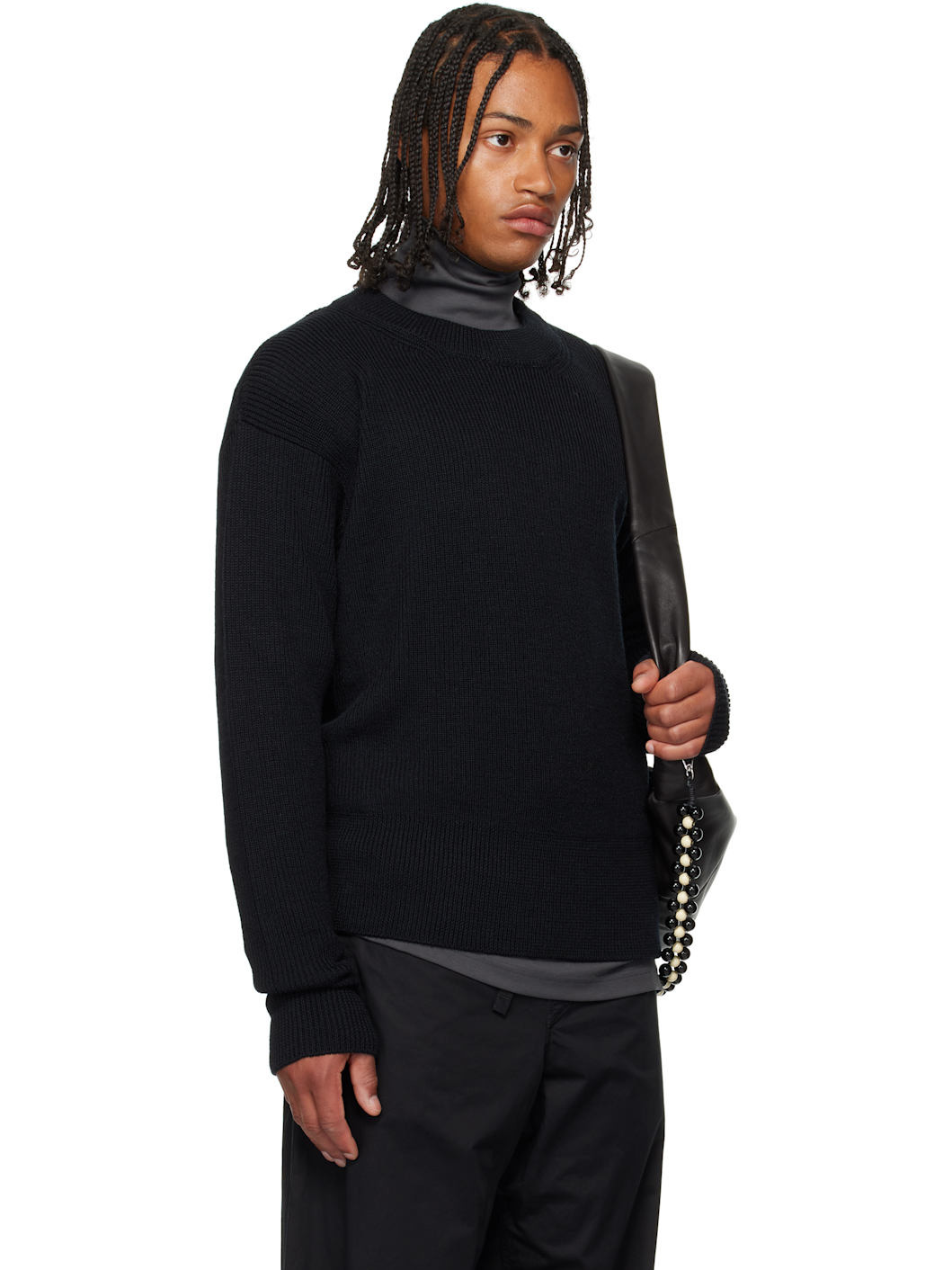 Black Boxy Round Neck Sweater - 2