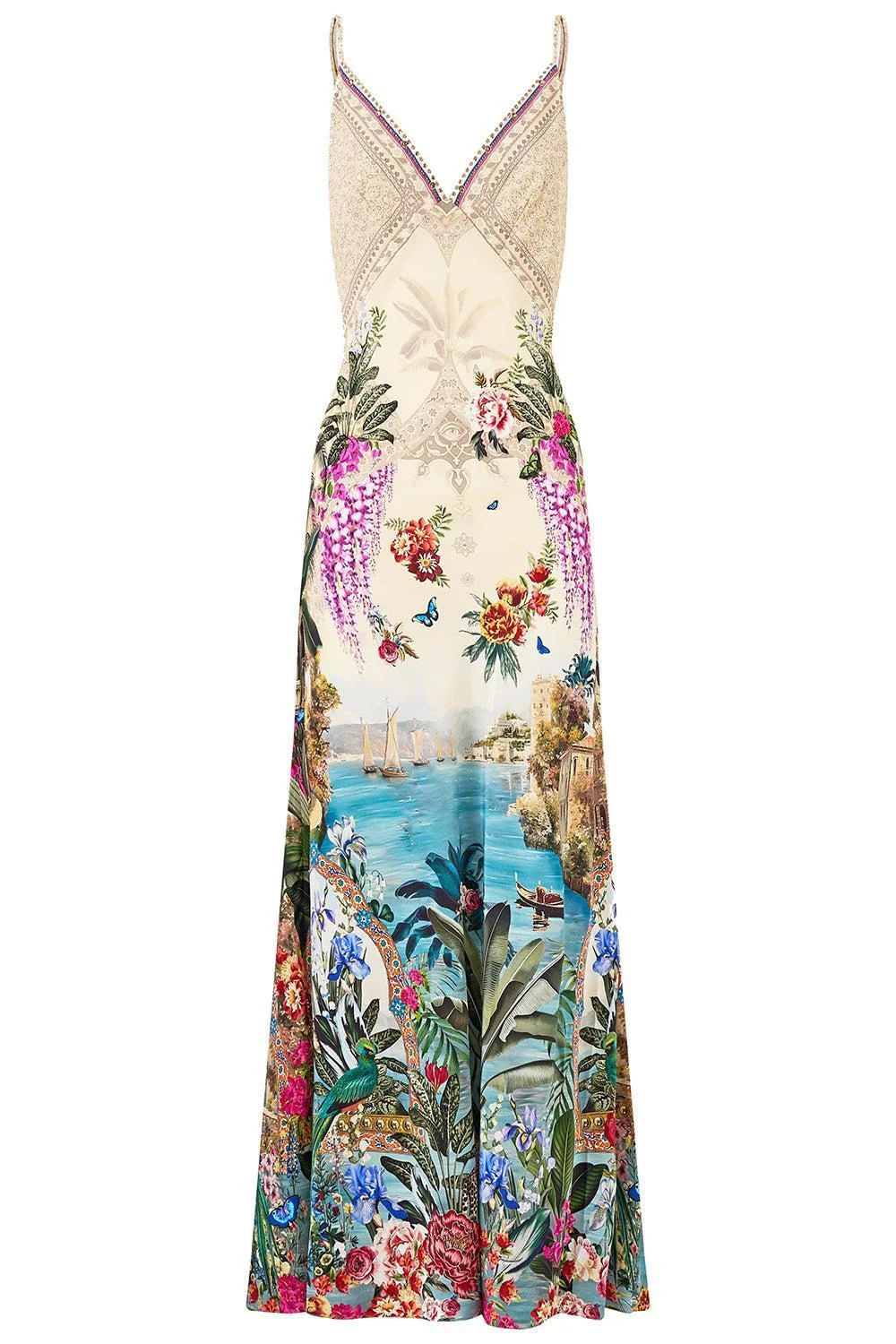 V-Neck Full Length Bias Slip Dress - 1