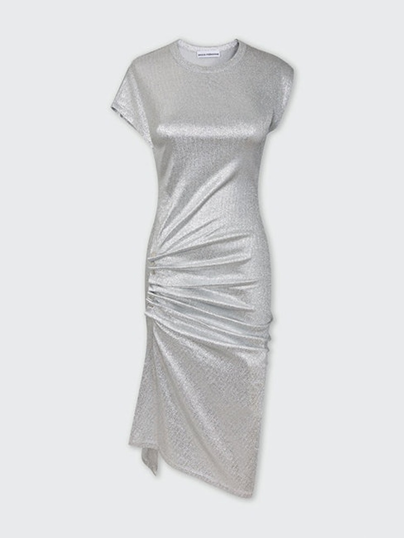 SILVER DRAPÉ PRESSION DRESS IN LUREX - 1