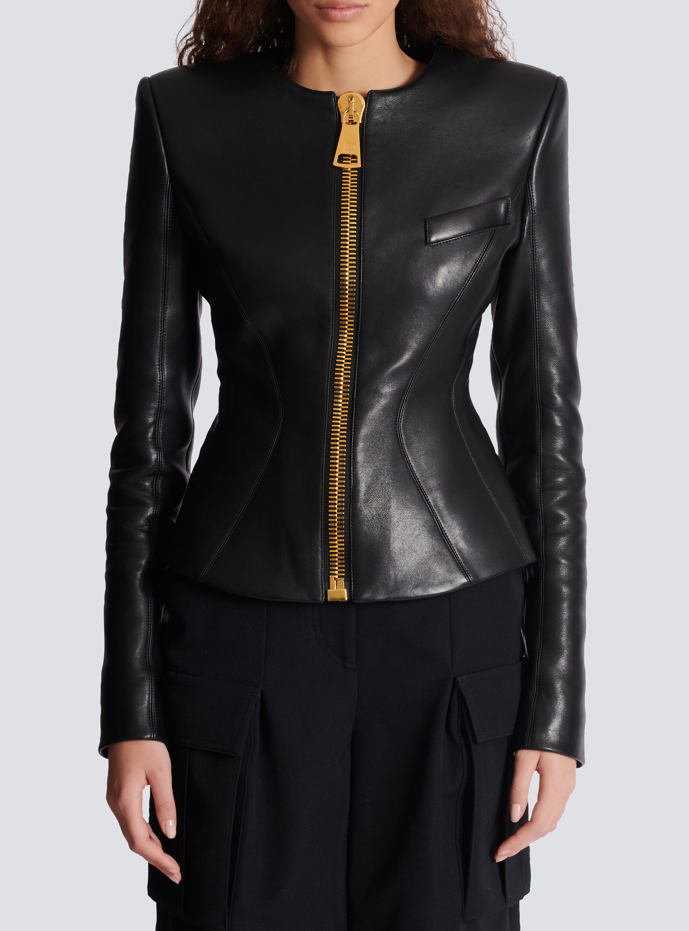 Cropped peplum lambskin jacket - 5