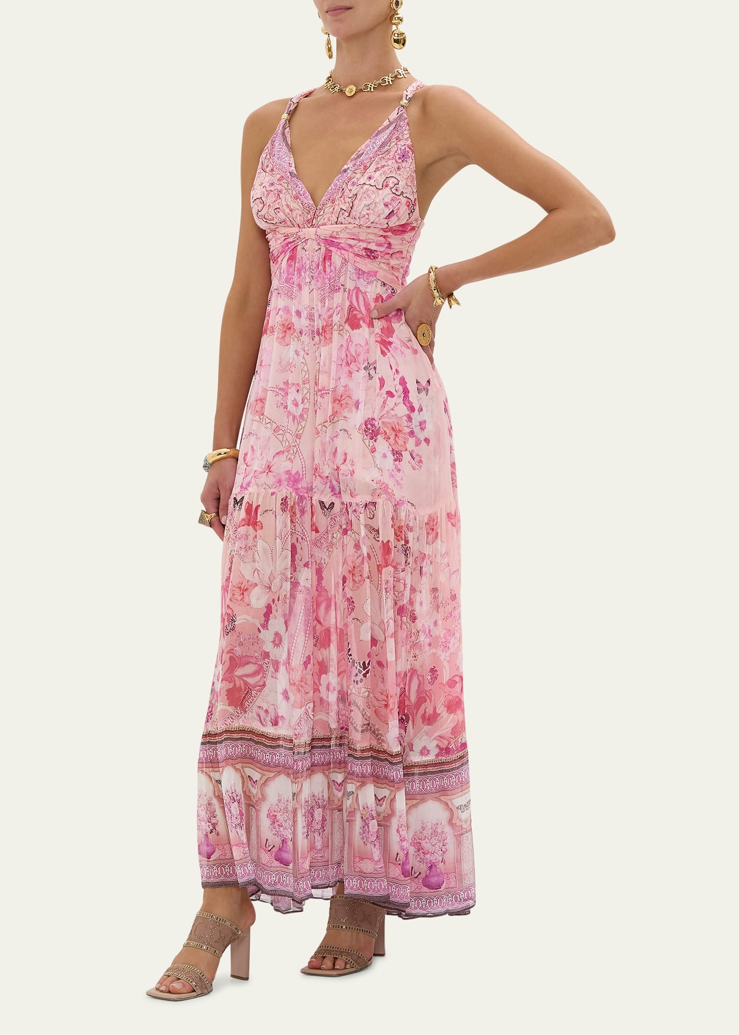 Botanical Novella Bead-Strap Gathered Panel Dress - 4