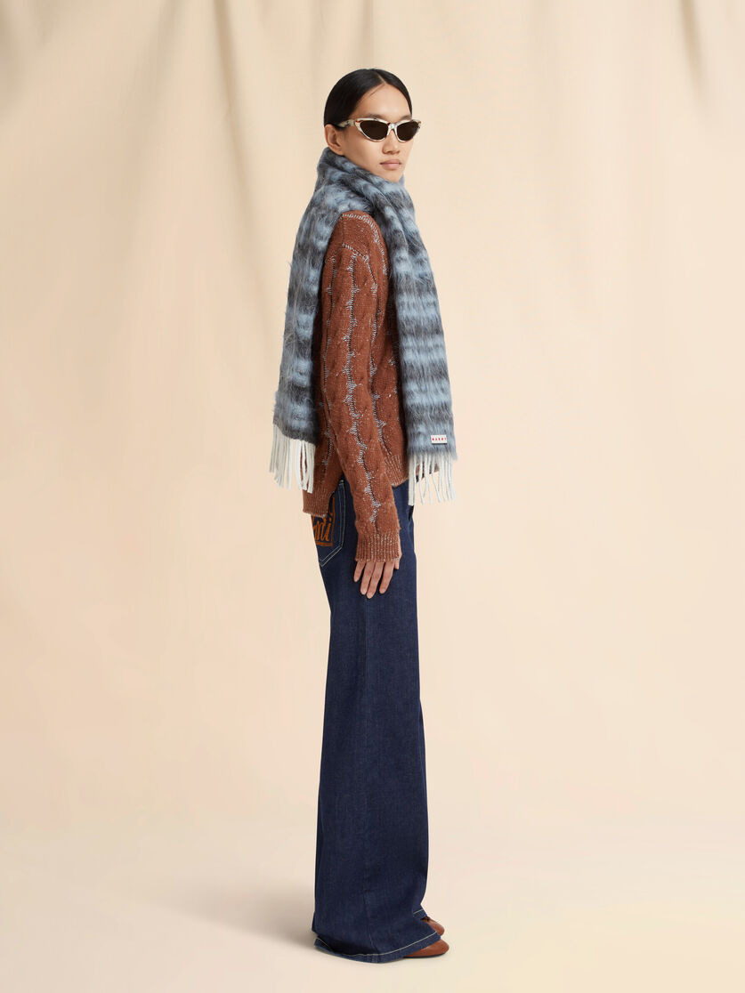 BLUE WOOL AND MOHAIR SCARF WITH STRIPED PATTERN - 2