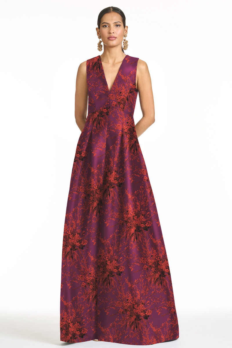 SACHIN & BABI BROOKLYNNE GOWN - RASPBERRY BOUQUET MULTI outlook