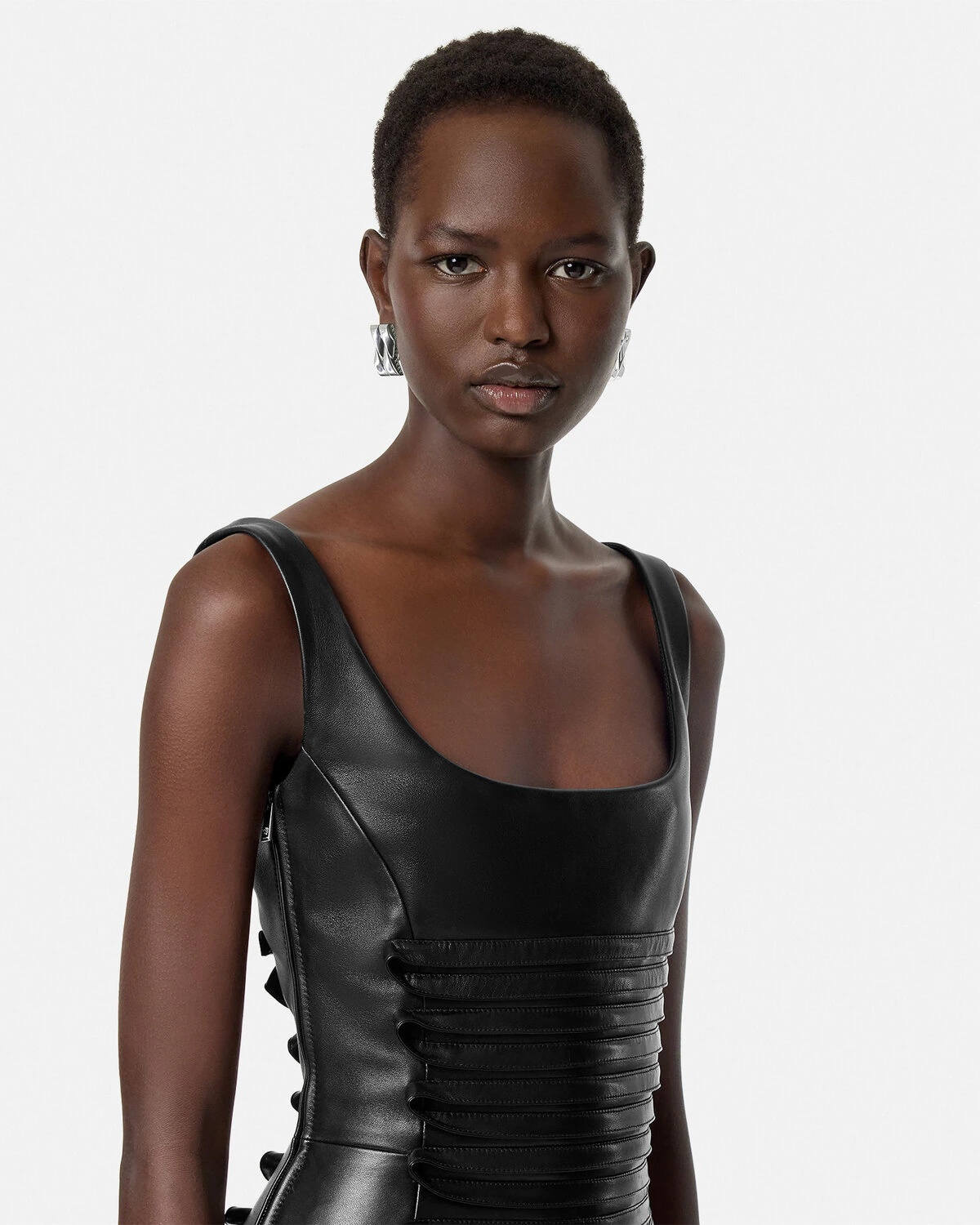 Plongé Leather Scoop Fitted Mini Dress - 3