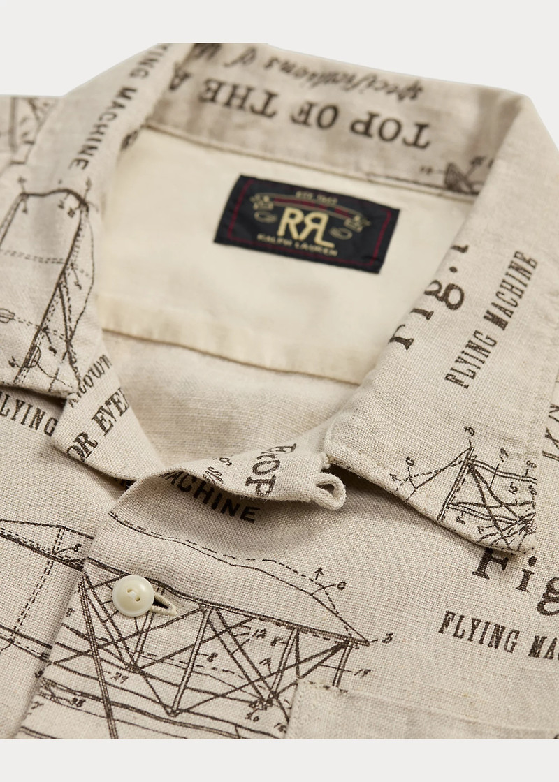 Airplane-Print Linen Camp Shirt 3