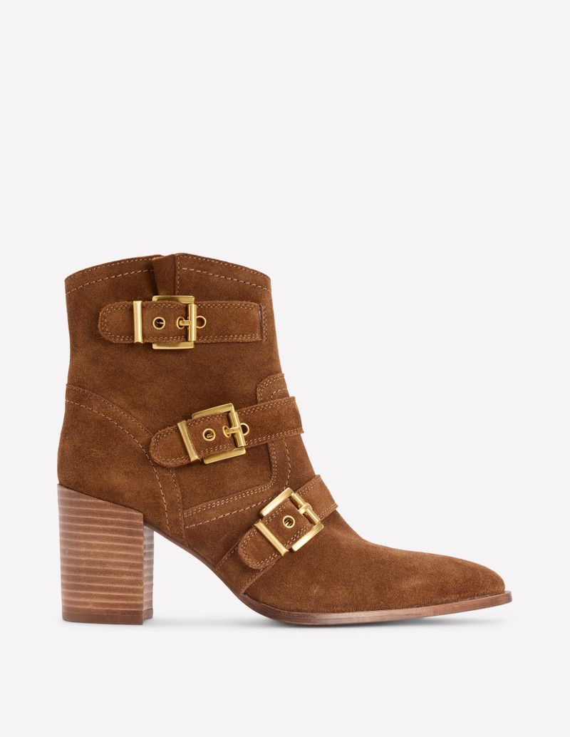 Heeled Buckled Ankle Boot-Cognac 1