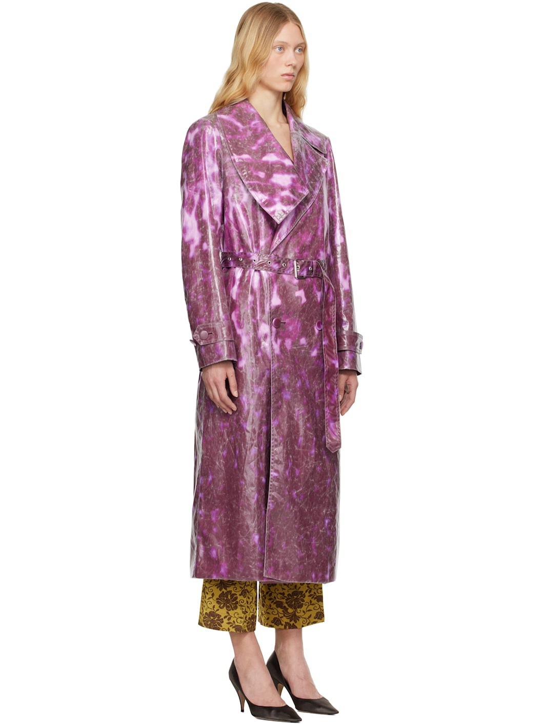Purple Double-Breasted Trench Coat - 2