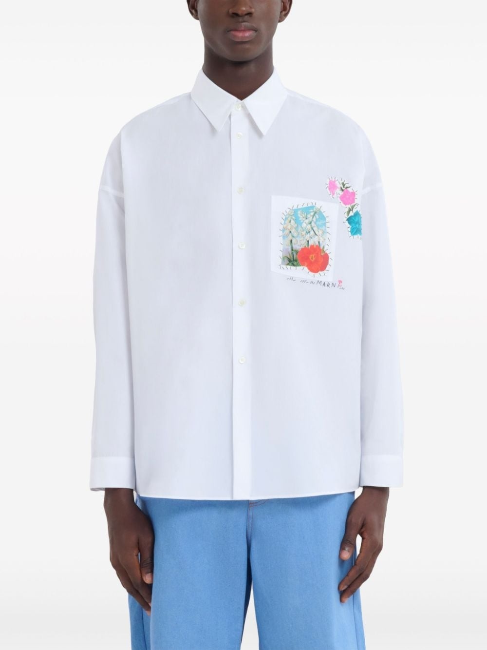 floral-appliquÃ© cotton shirt - 3