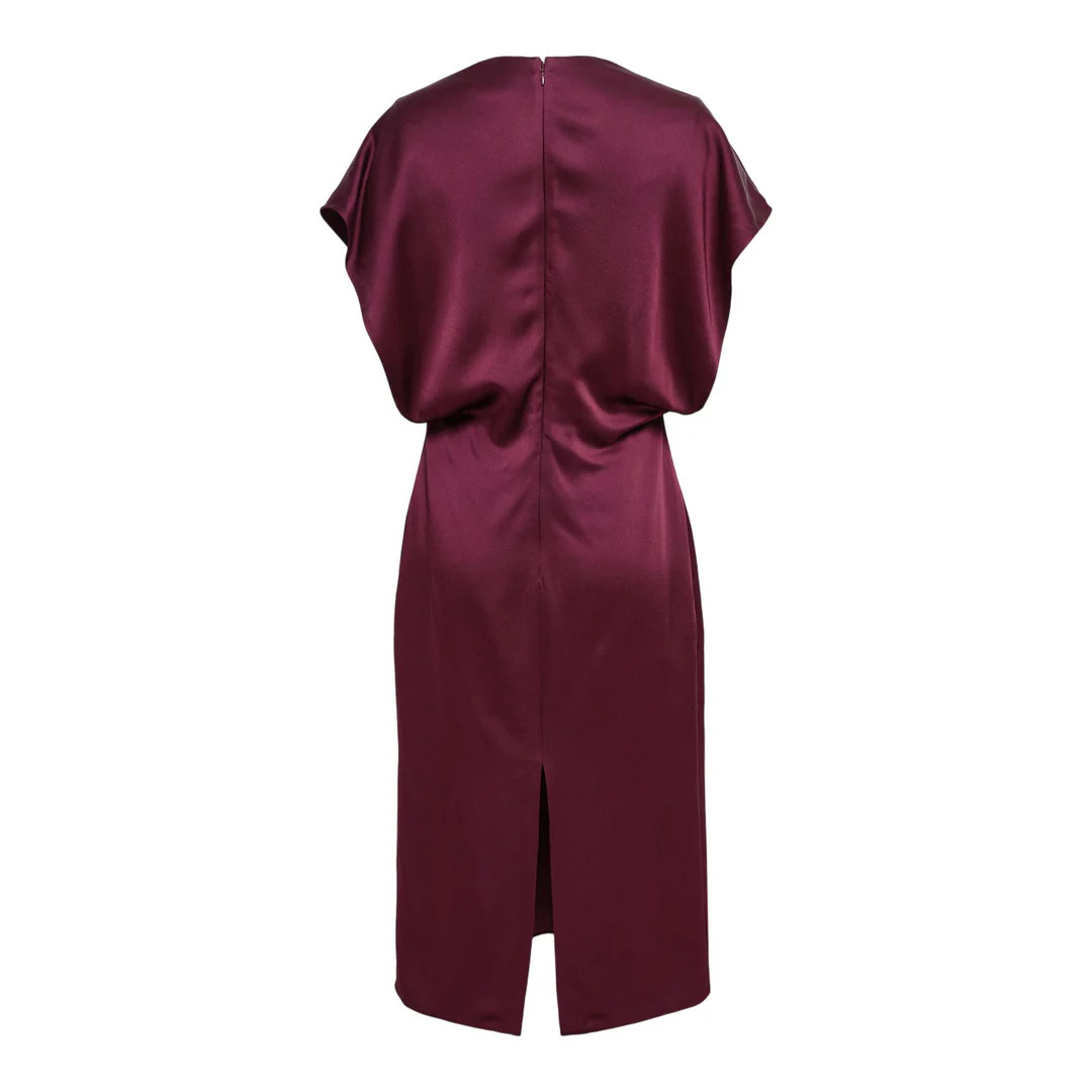Satin V Neck Midi Dress - 2