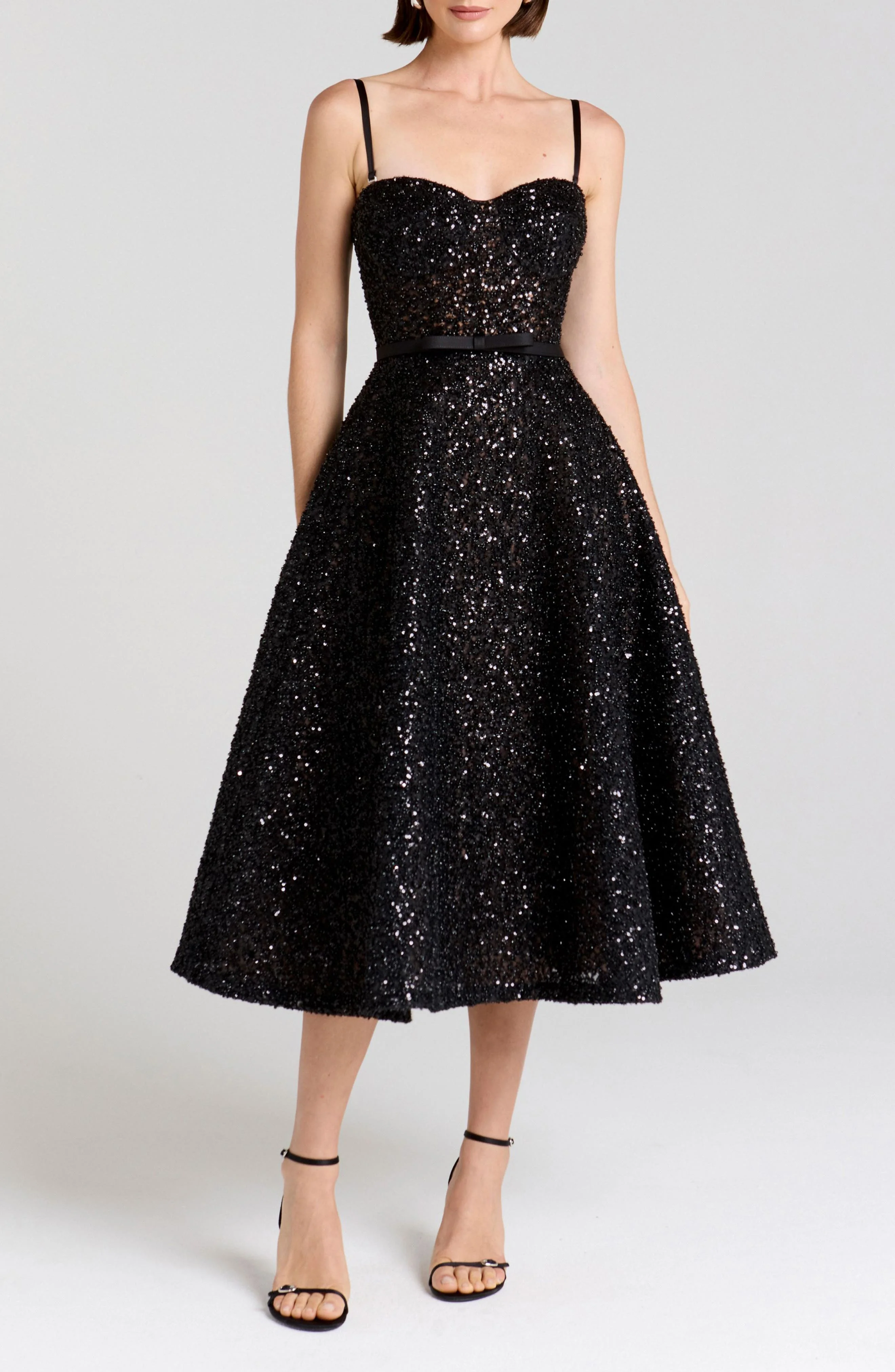 NADINE MERABI Marilyn Rhinestone Cocktail Dress in Black at Nordstrom - 1