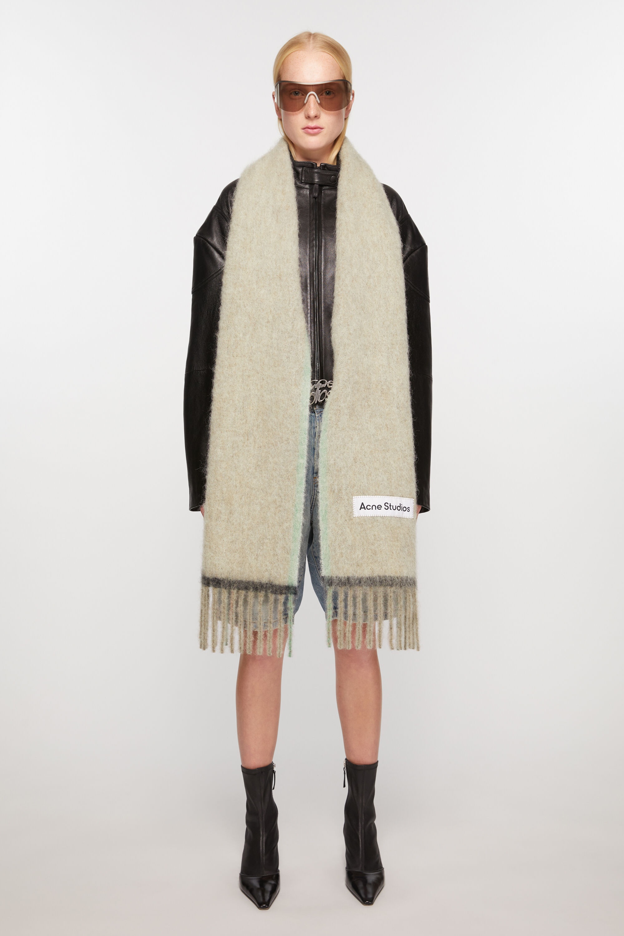 【Acne Studios】Wool mohair scarf Narrow ウール マフラー Acne Studios - Wool mohair scarf - Narrow - Beige/grey