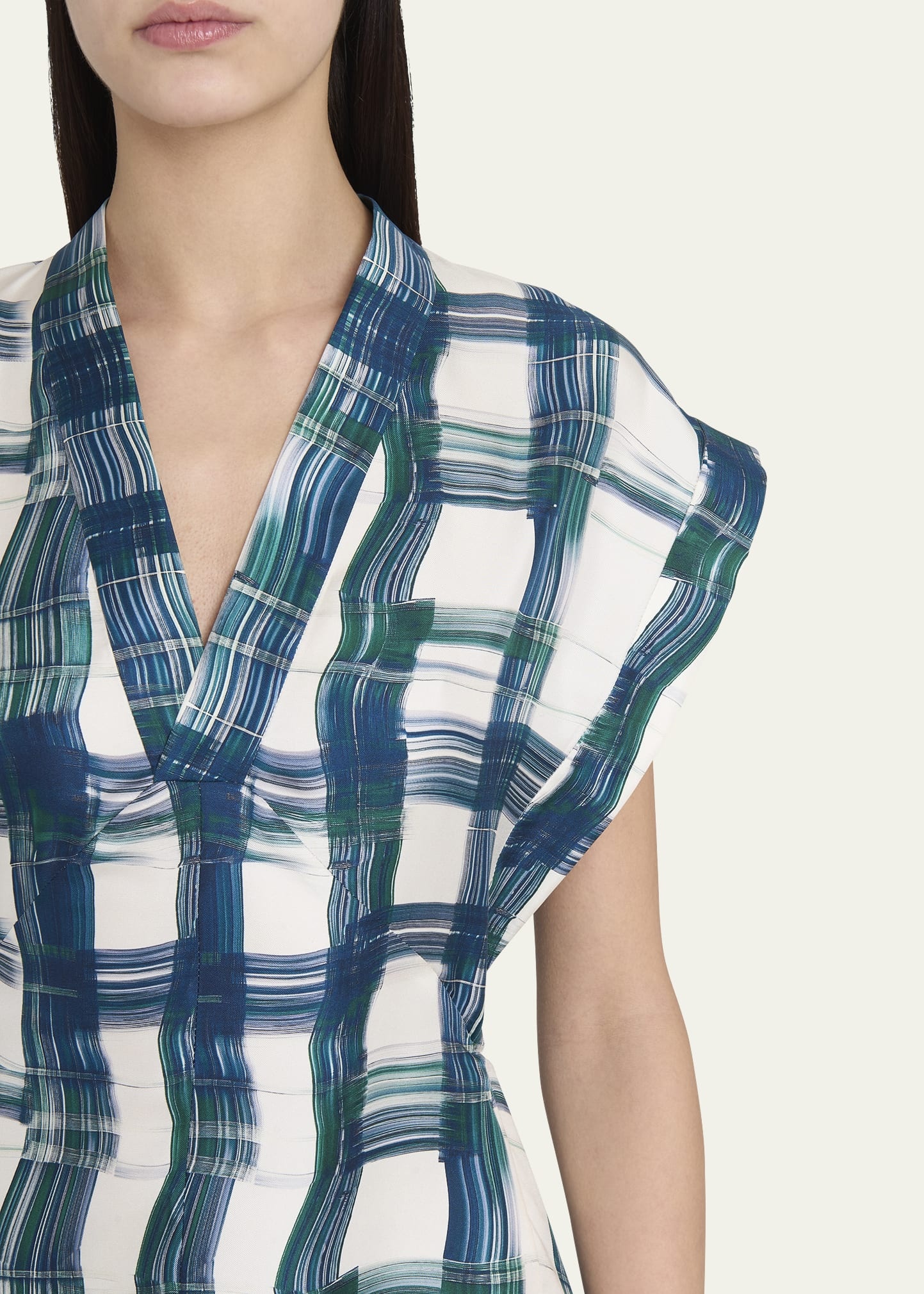 Brushstroke Check Short Silk Dress - 5