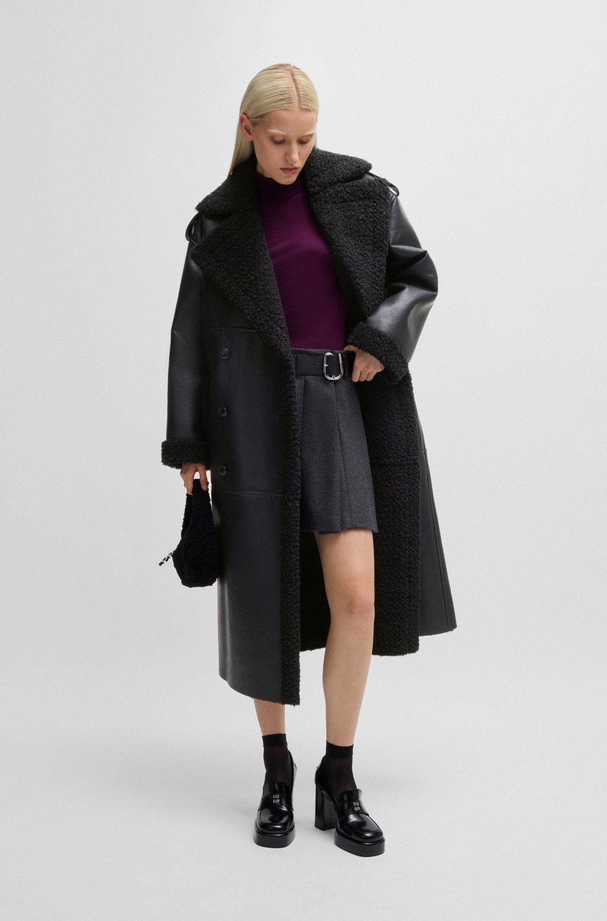 OVERSIZE-FIT FAUX-LEATHER COAT WITH FAUX-FUR TRIMS - 2