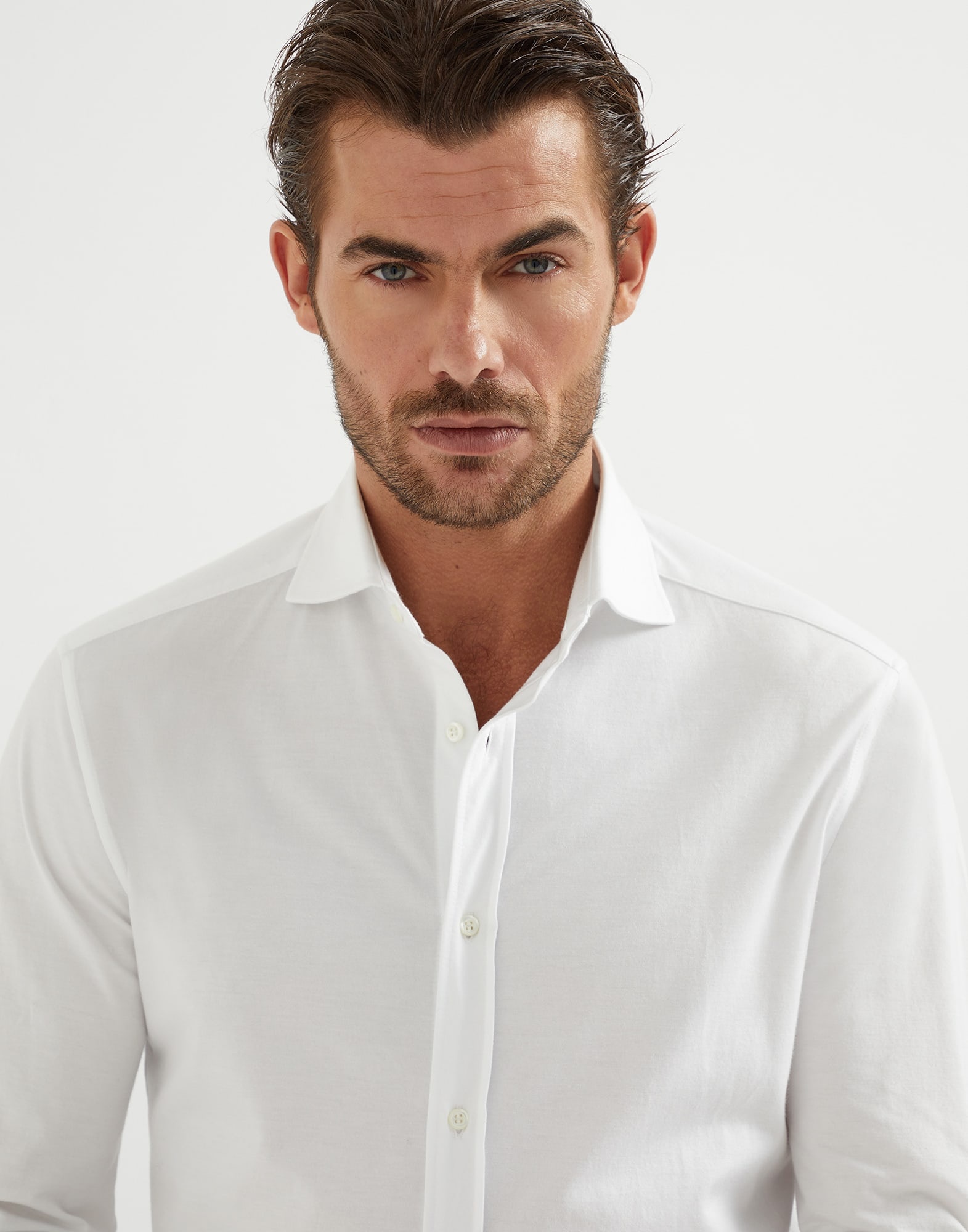 Cotton piqué basic fit shirt with spread collar - 3