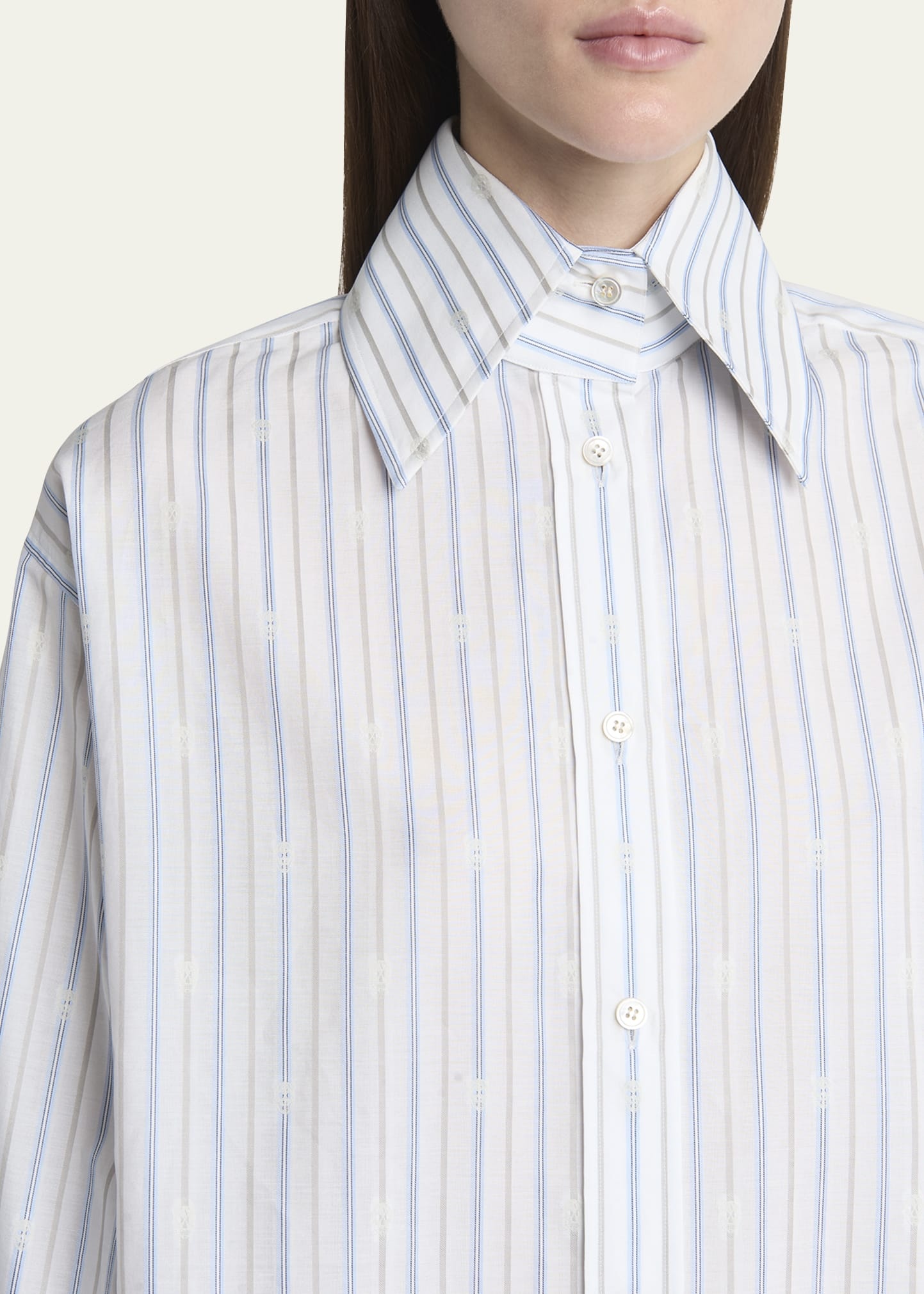 Stripe Skull Embroidered Button Down Shirt - 5