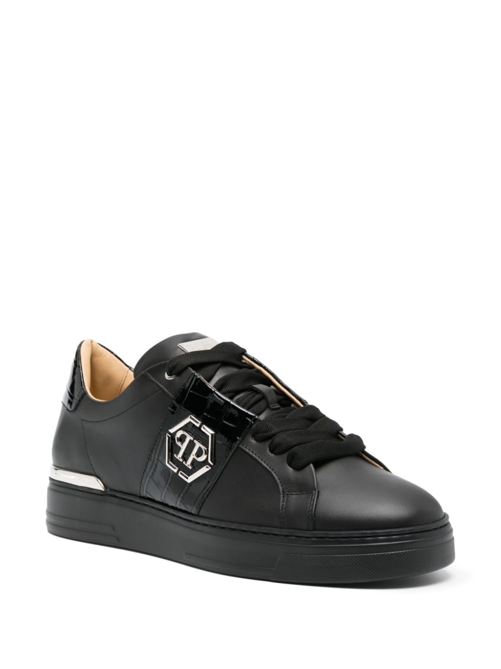 logo-plaque leather sneakers - 2