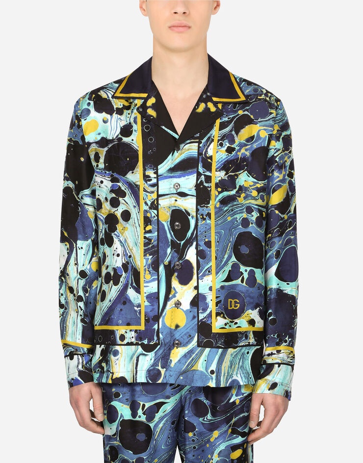 Silk shirt with blue marbled print - 1