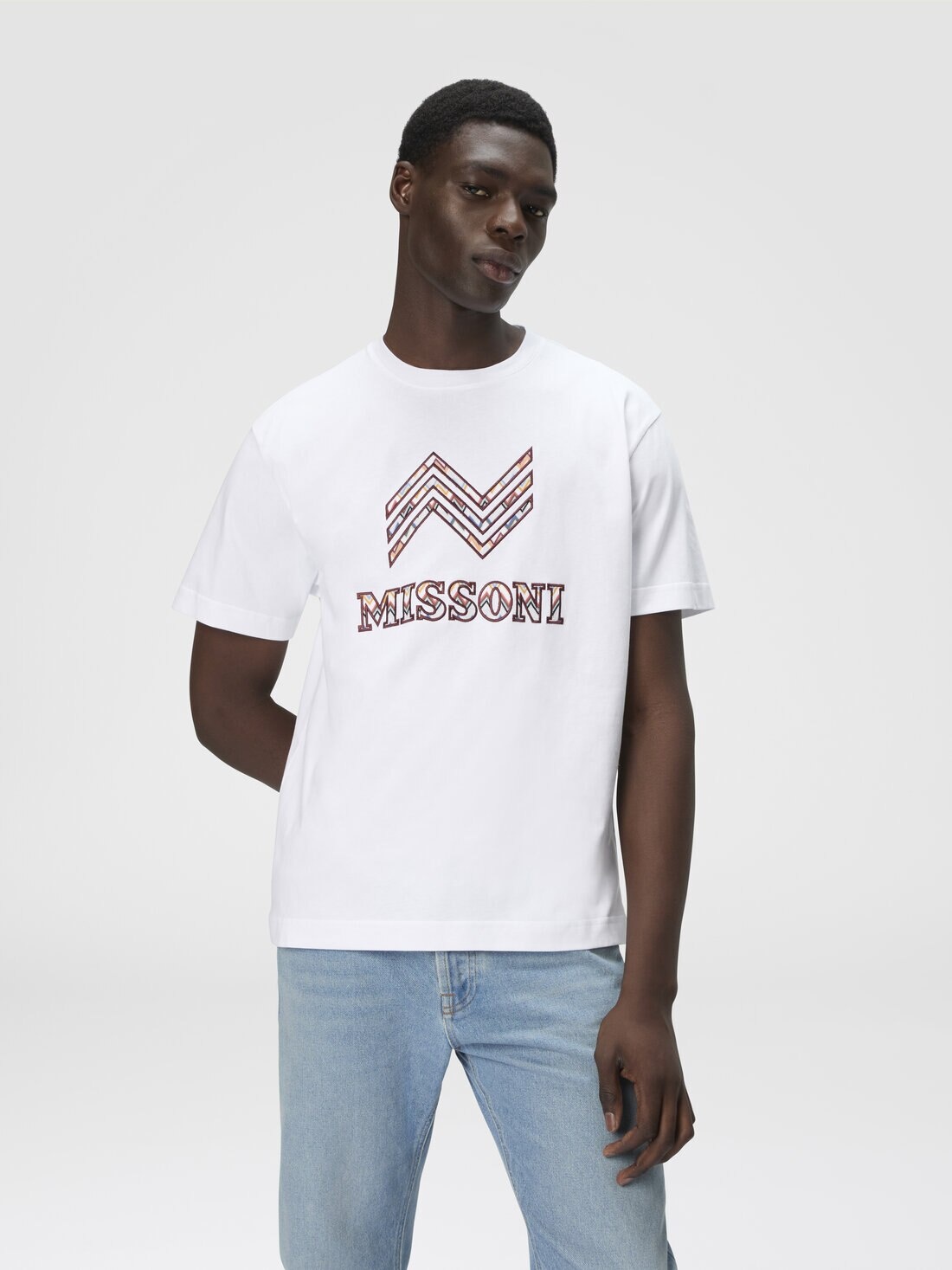 Cotton crewneck T-shirt with zigzag insert and logo lettering - 4
