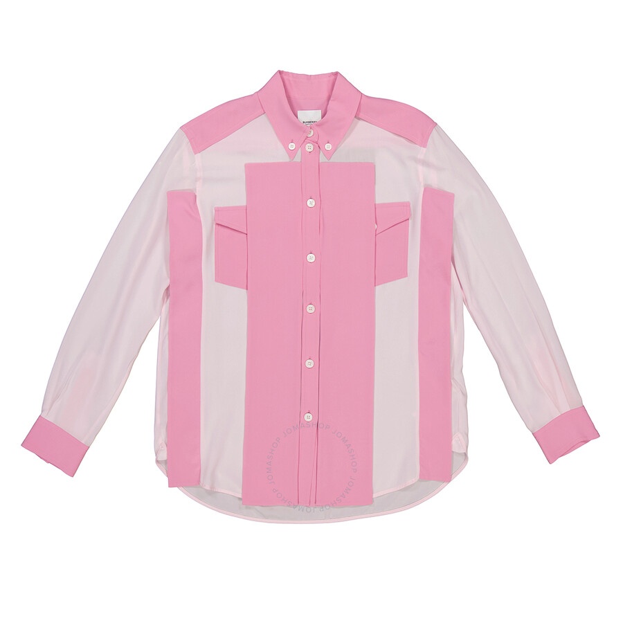 Burberry Ladies Beckierl Pale Candy Pink Panelled Silk Crepe-De-Chine Shirt - 1