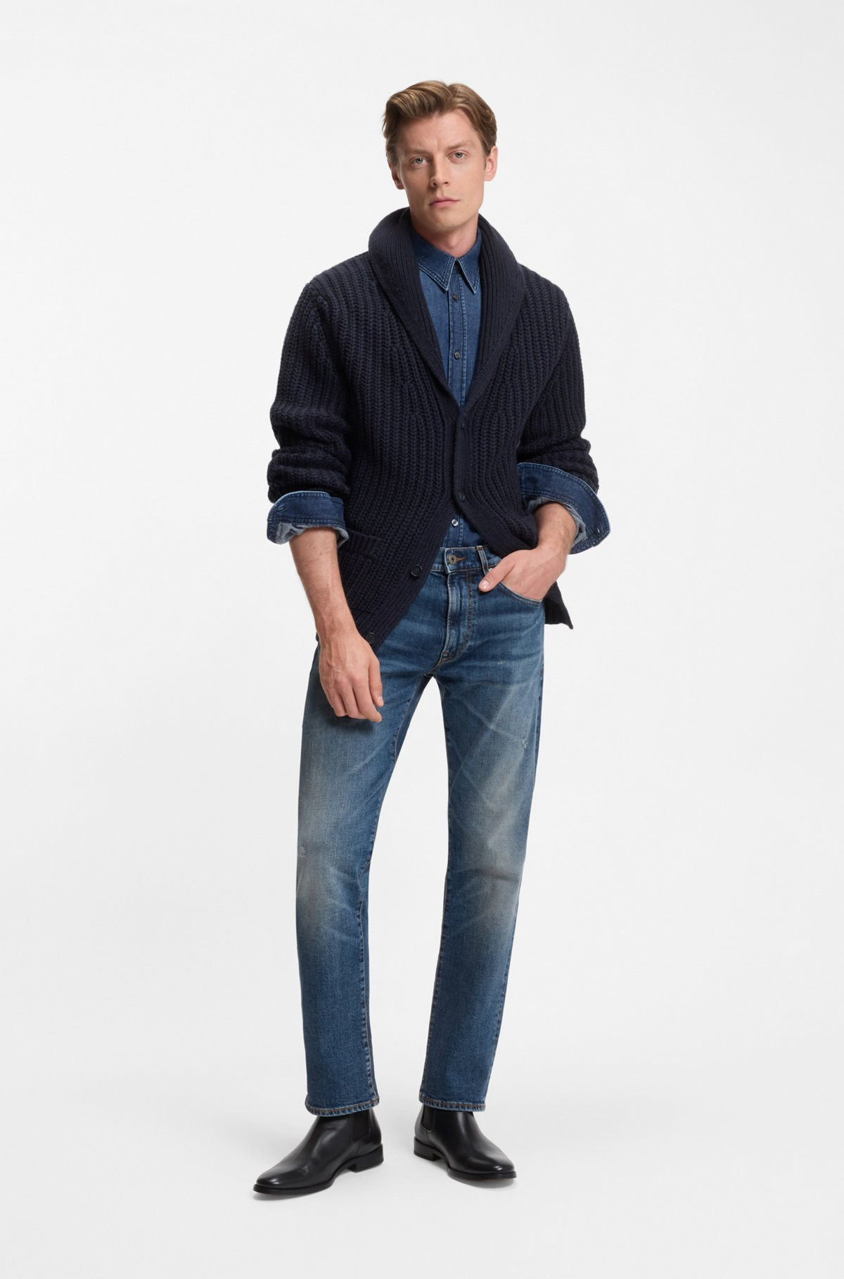 BECKHAM X BOSS LEATHER CHELSEA BOOTS WITH ELASTICATED PANELS - 3