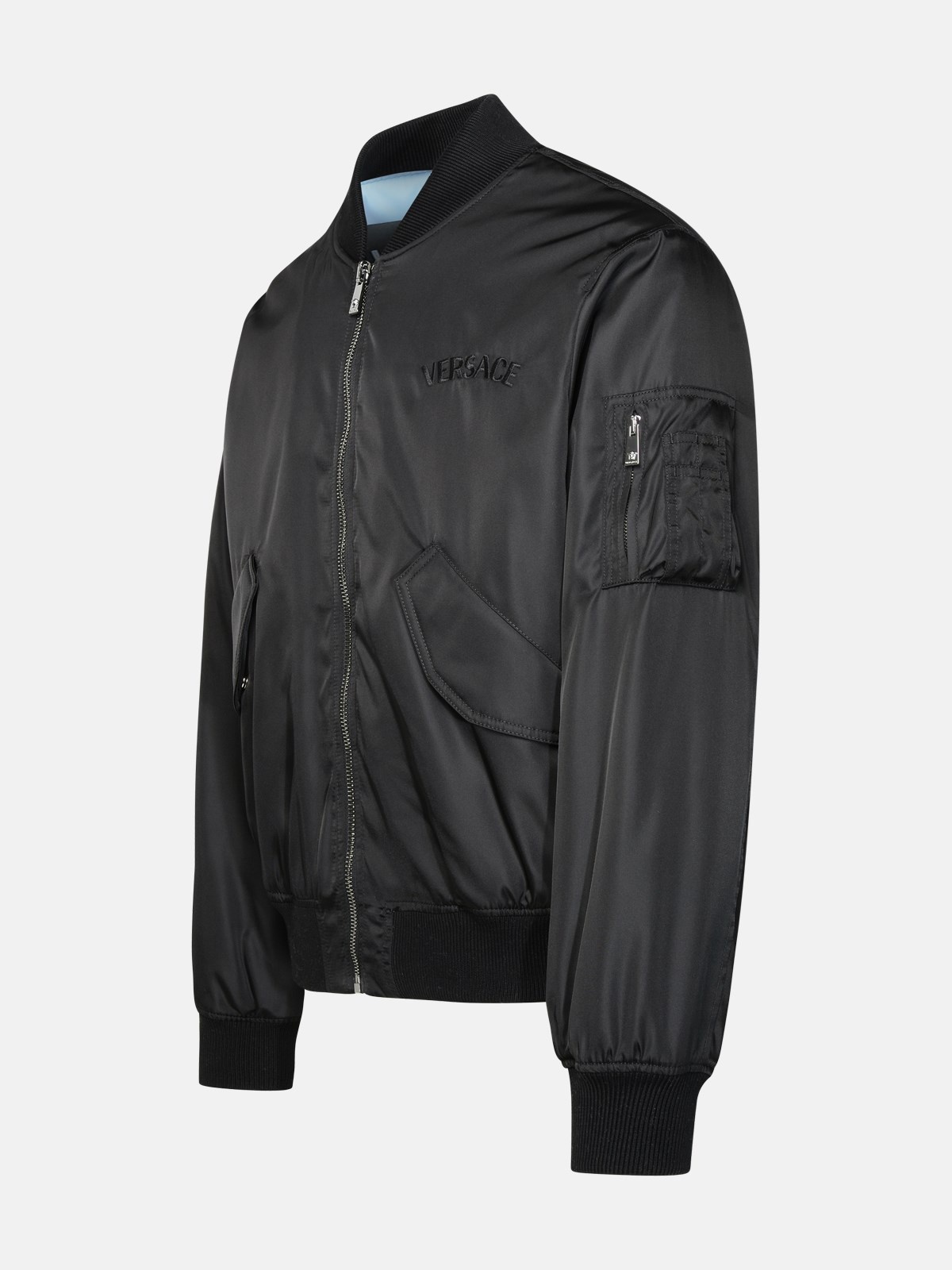 BLACK NYLON BOMBER JACKET - 2