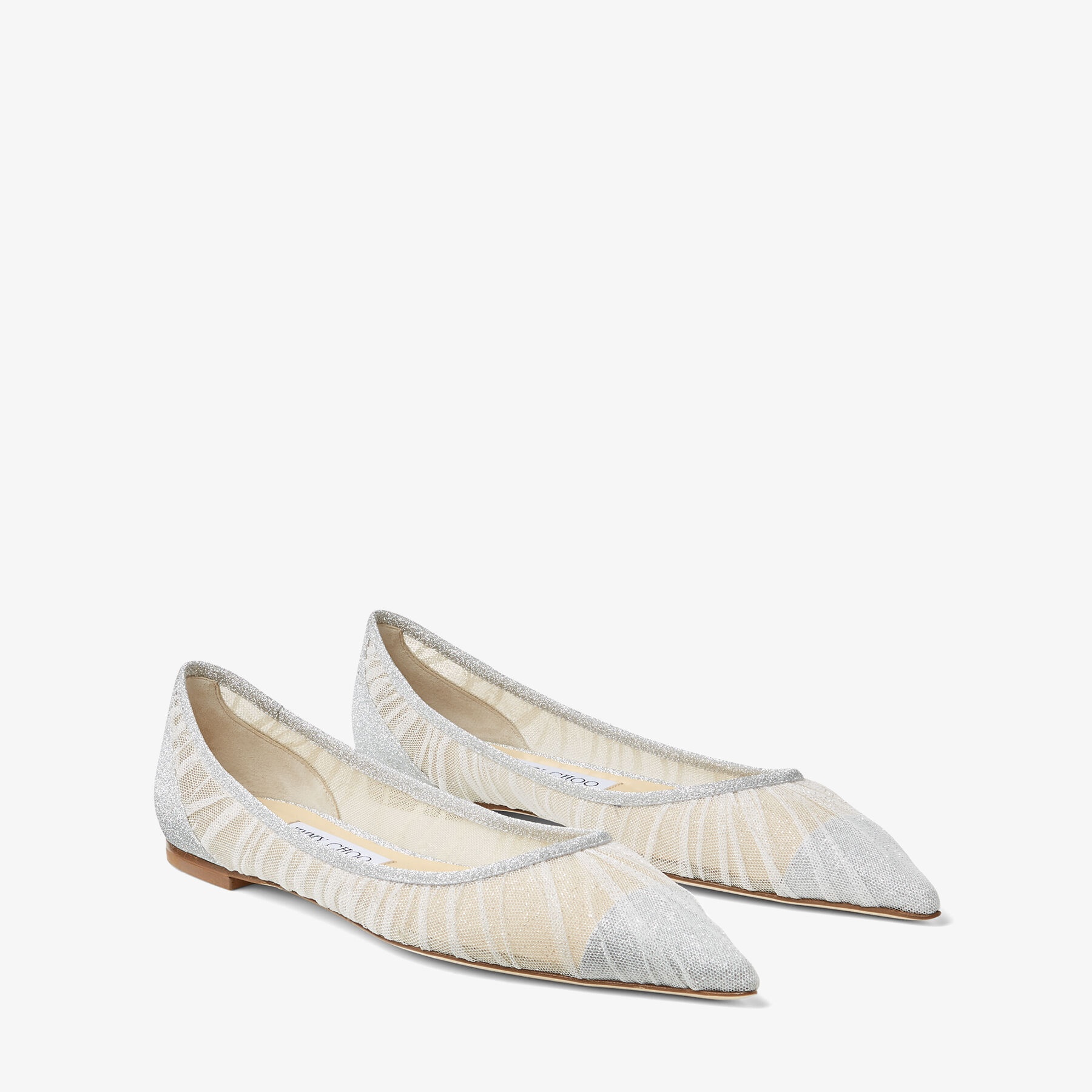 Love Flat
Metallic Silver Glitter Fabric Flats with Ivory Tulle Overlay - 3