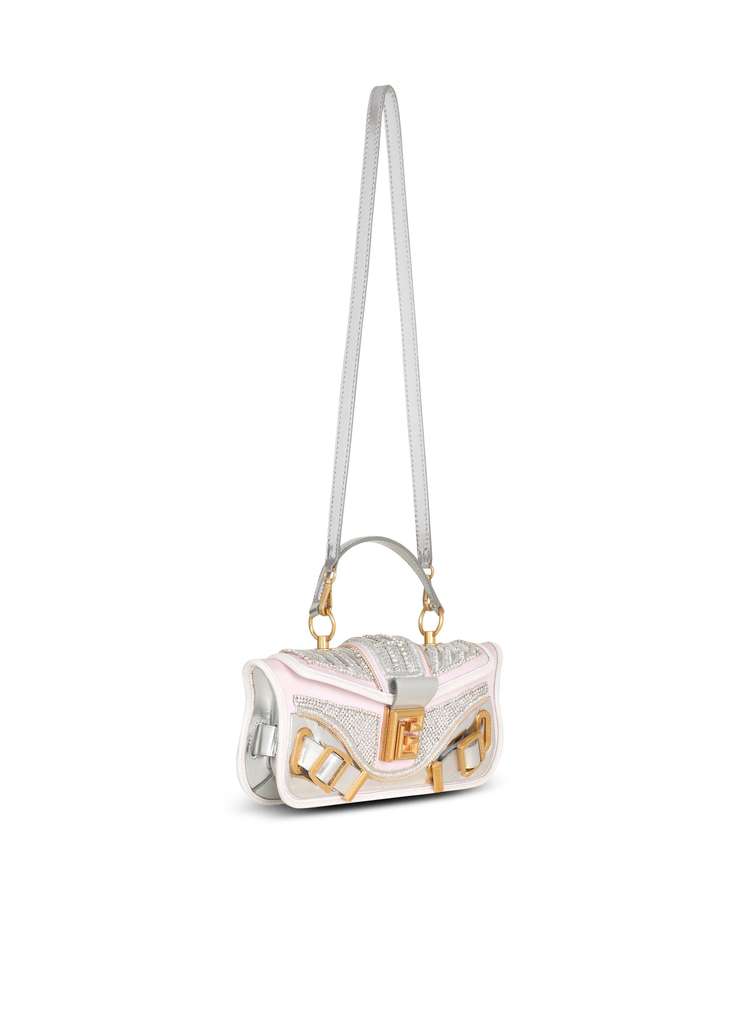 Blaze clutch bag in leather and embroidered satin - 2