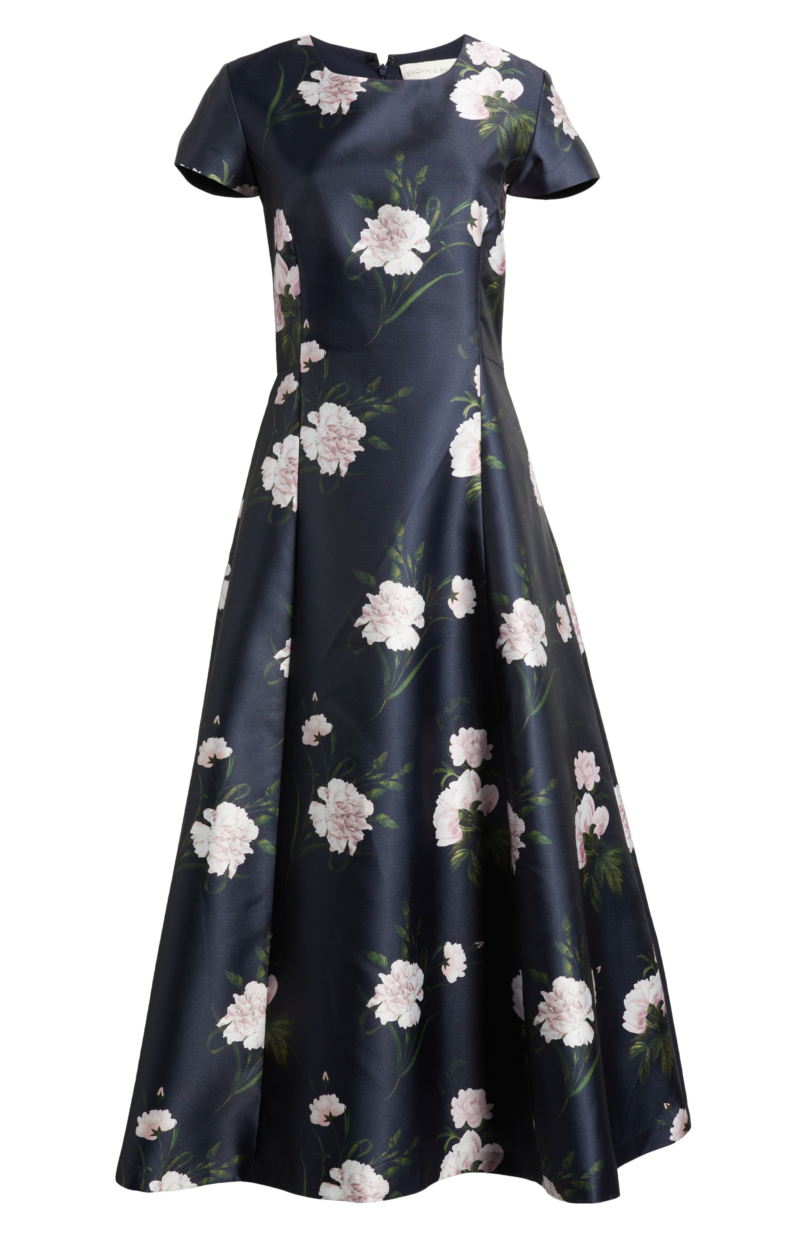 Sachin & Babi Jackie Floral Fit & Flare Midi Mikado Dress in Dark Midnight Carnations at Nordstrom - 5