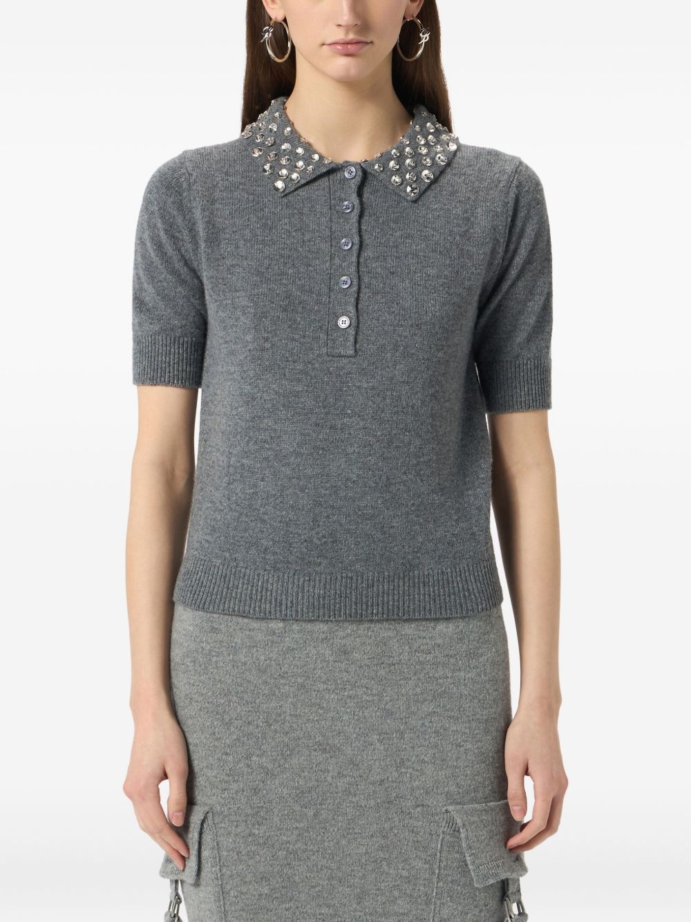 beaded-collar polo top - 3