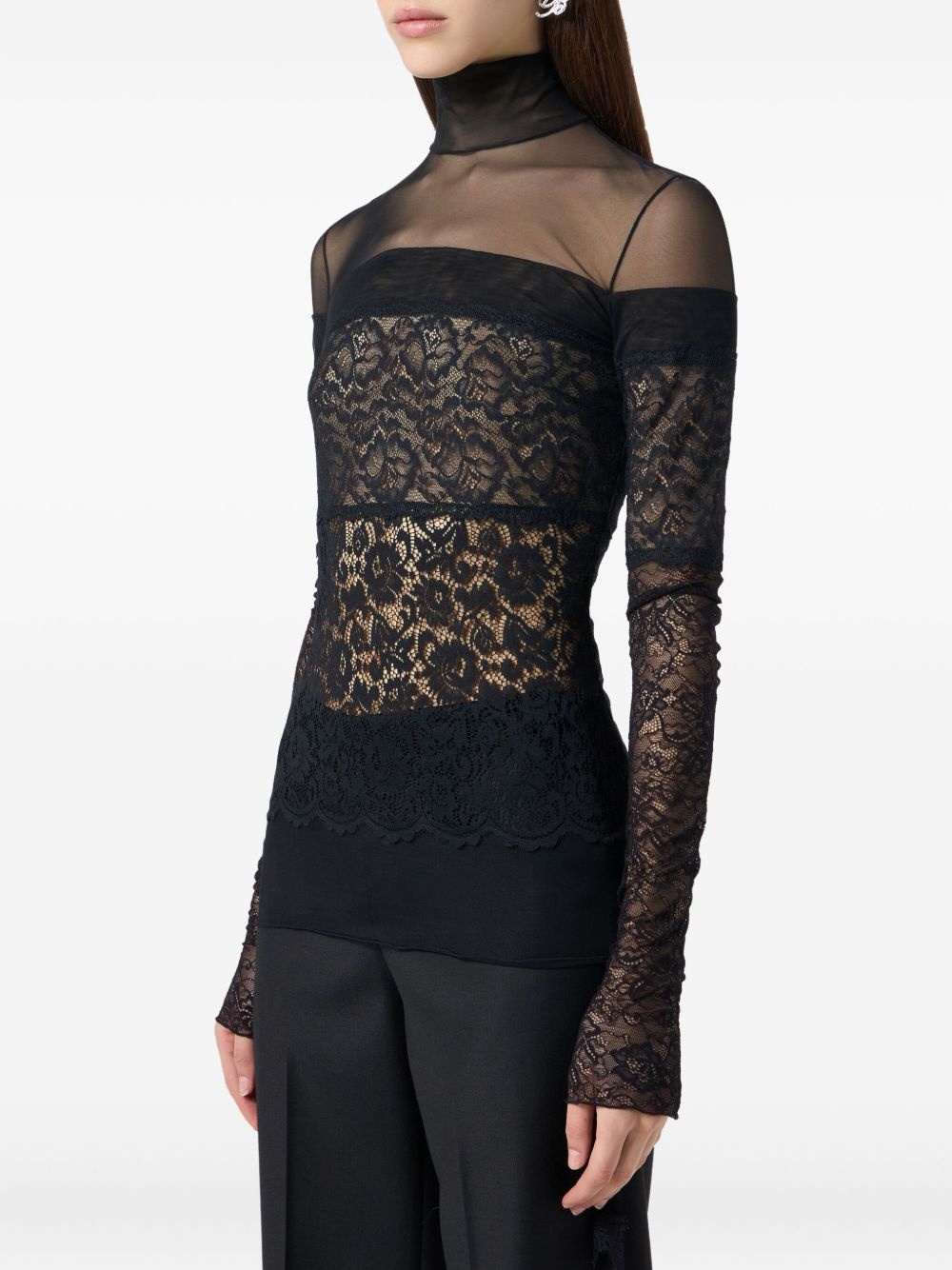 sheer-lace mock-neck top - 4