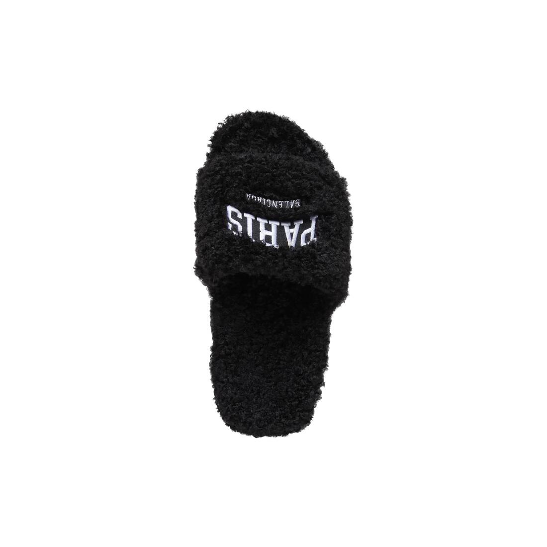 Women's Cities Paris Furry Slide Sandal in Black - 5