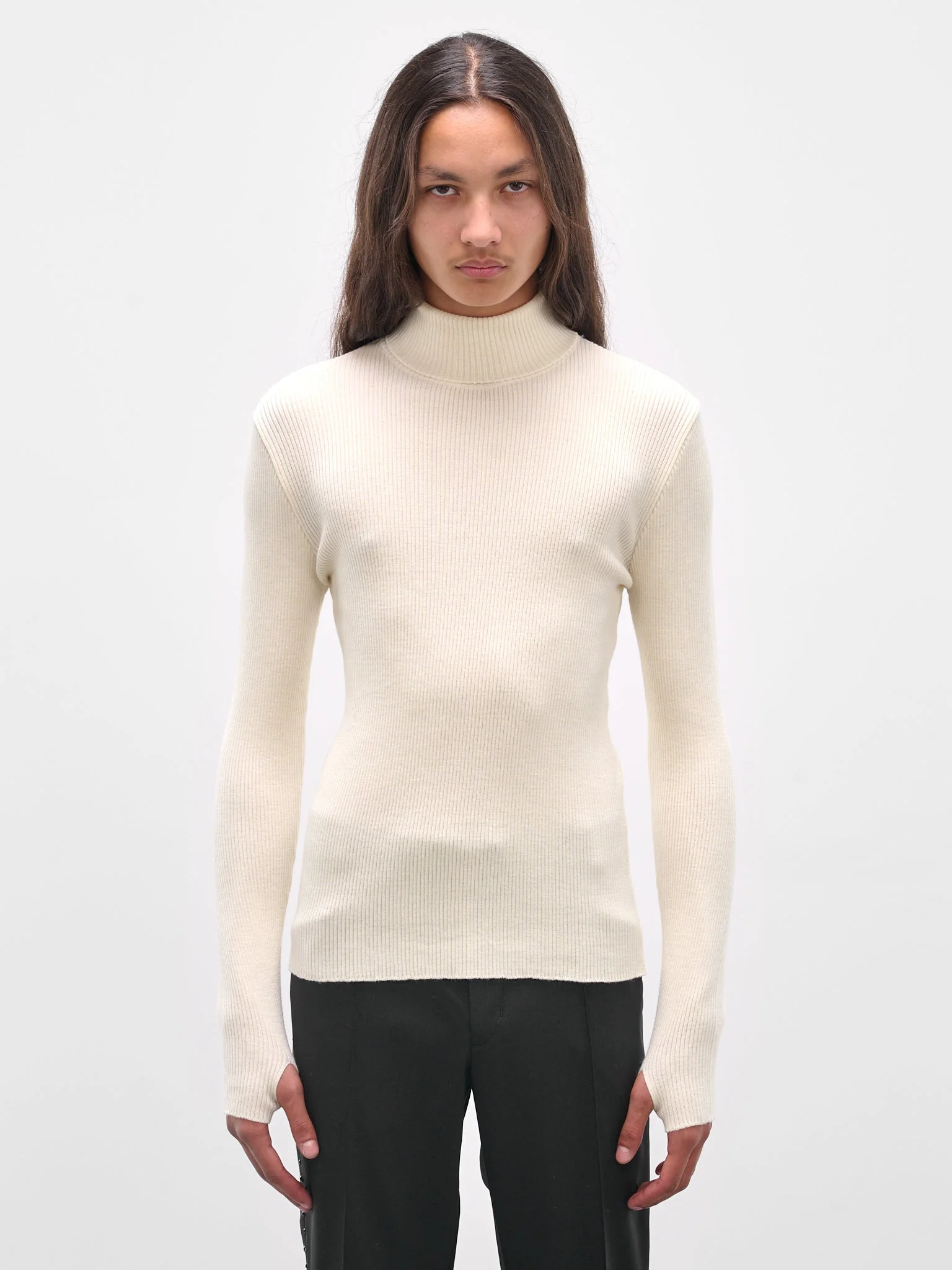 White Wool Rib-Knit Turtleneck - 1