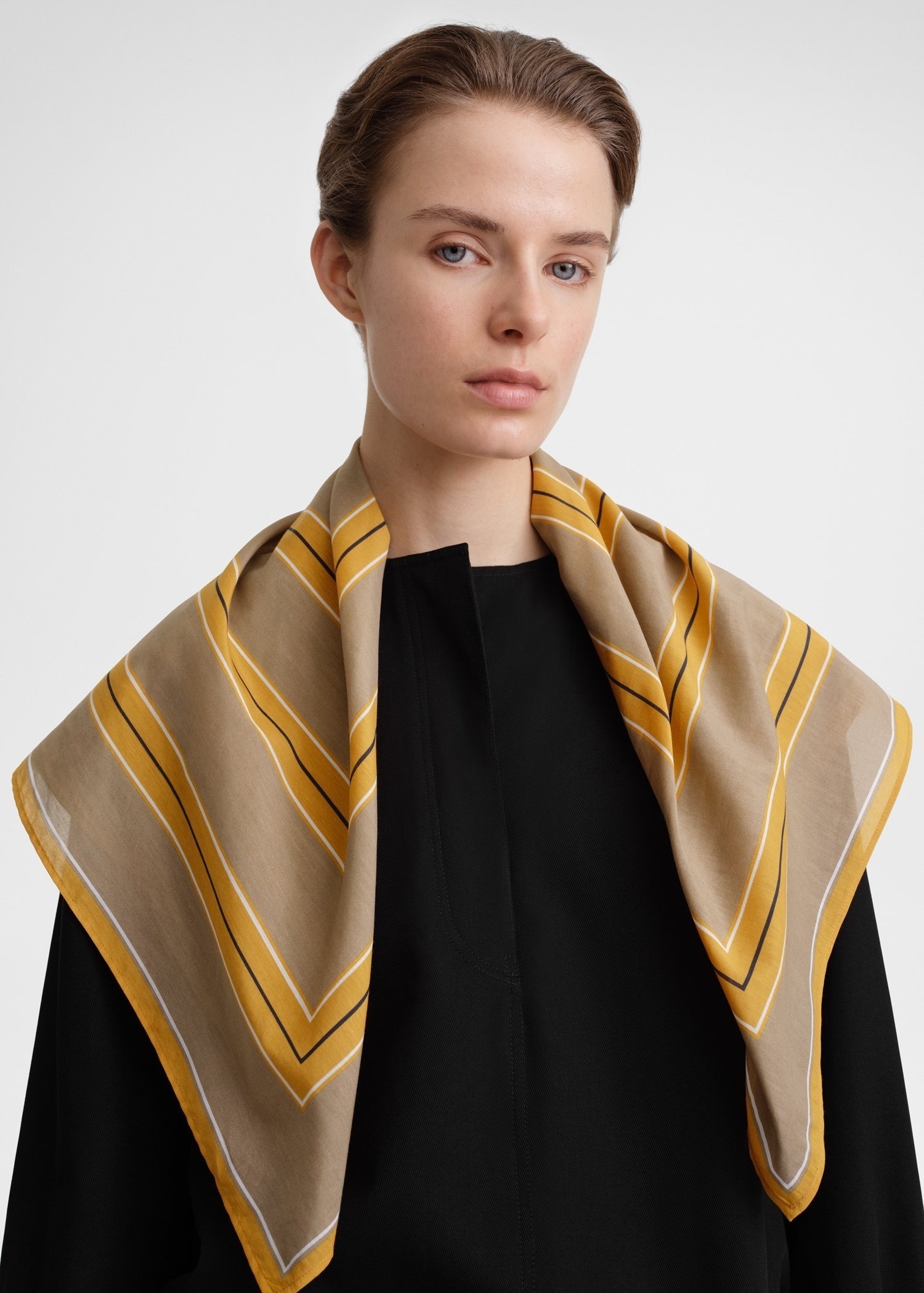 Striped cotton silk bandana caramel/cornsilk - 4