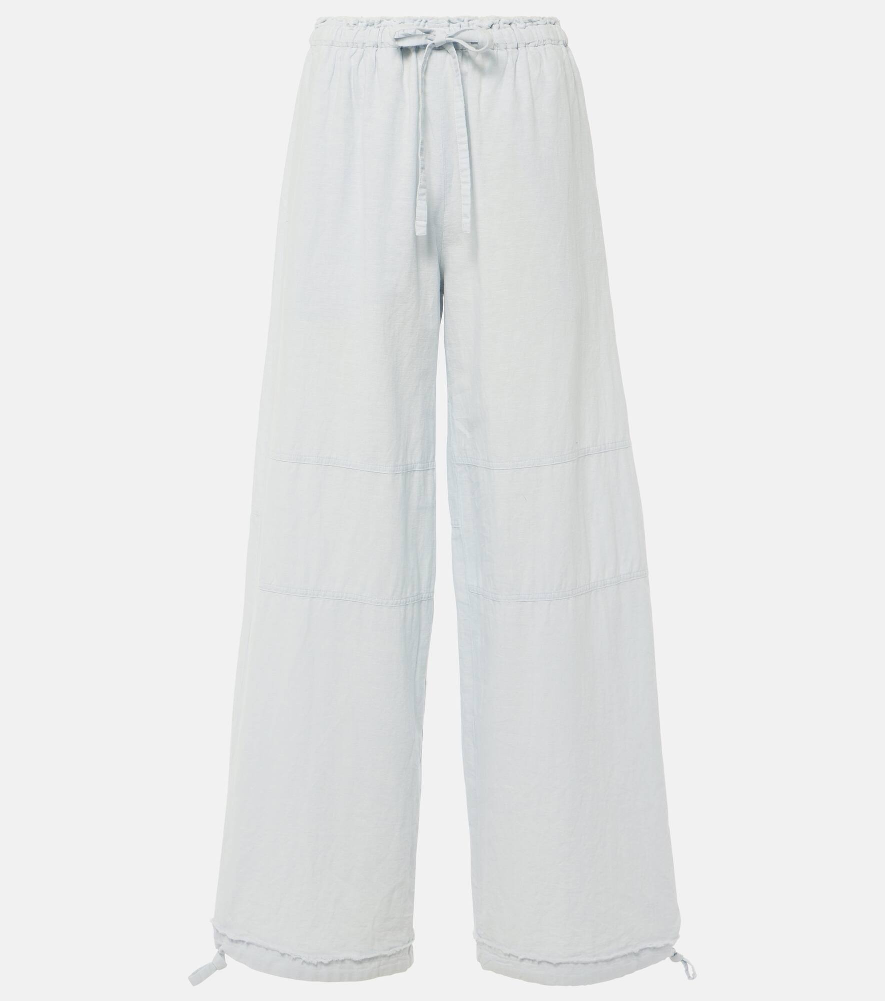 Mid-rise cotton and linen wide-leg pants - 1