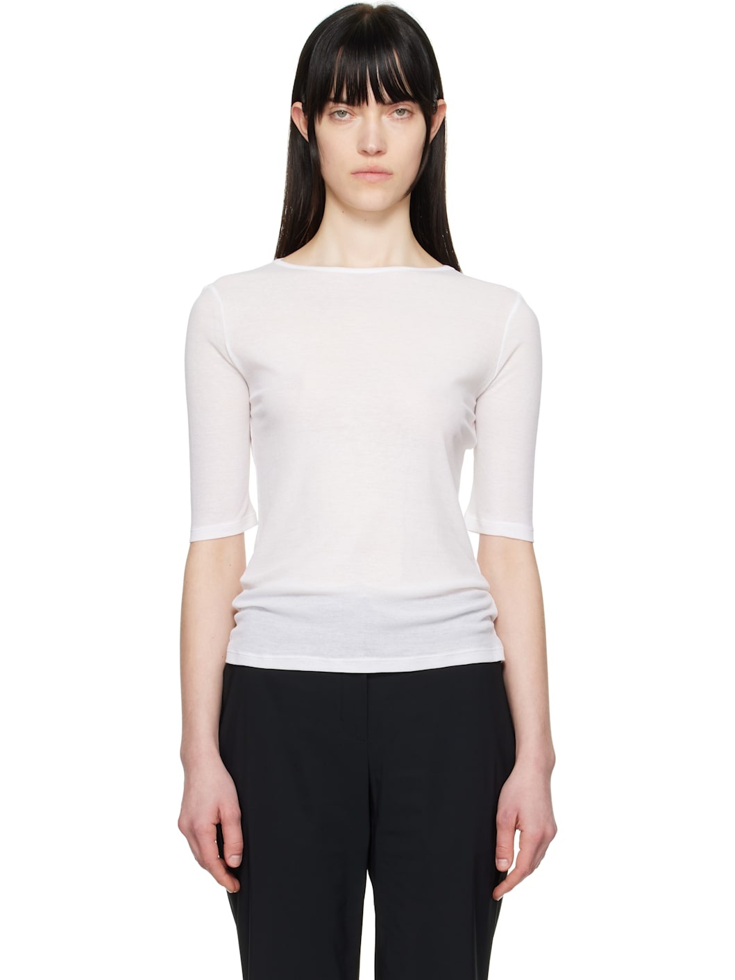 White Round Short Sleeve T-shirt - 1