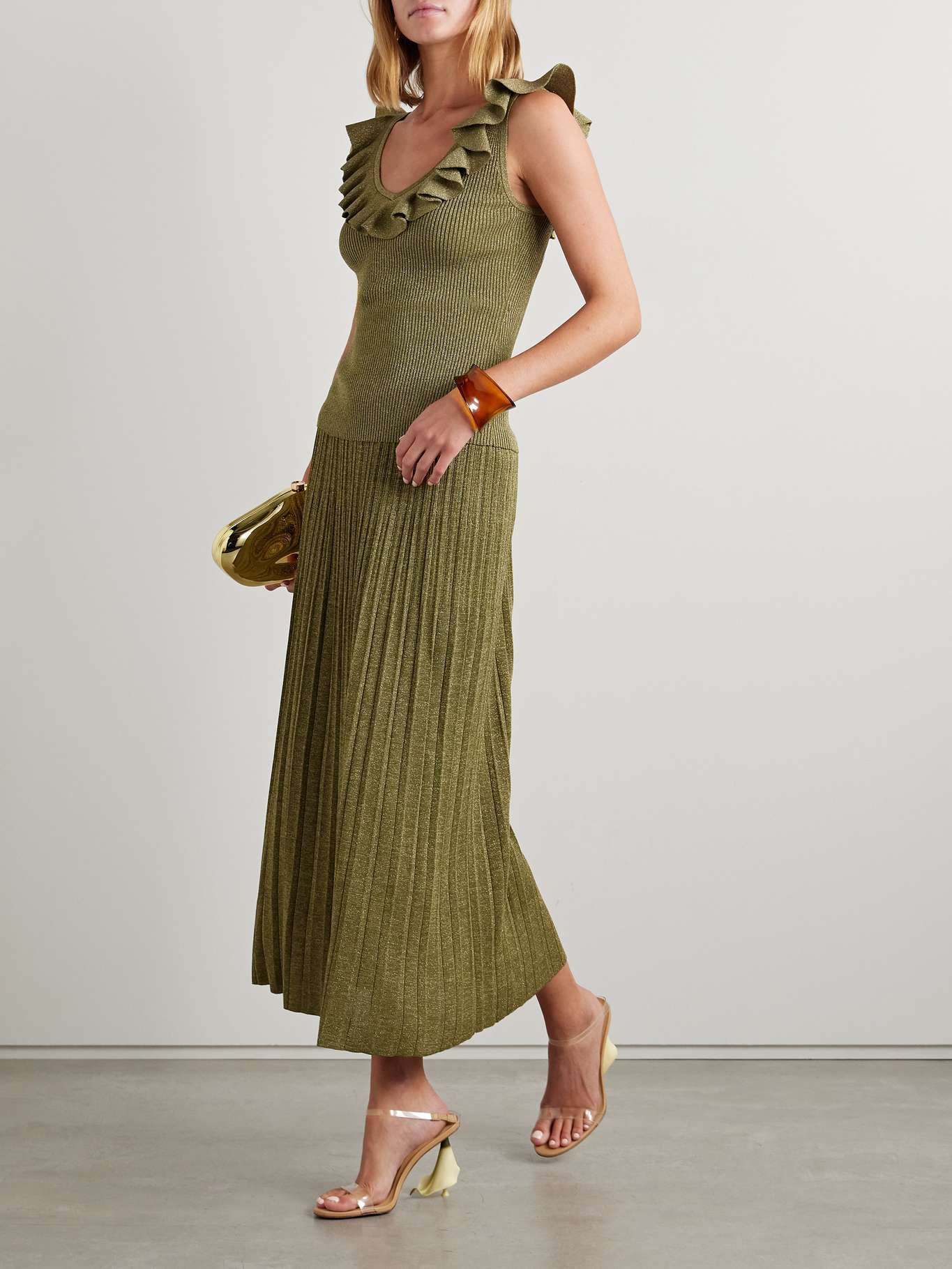 Zimmermann Wylie metallic ribbed-knit midi skirt