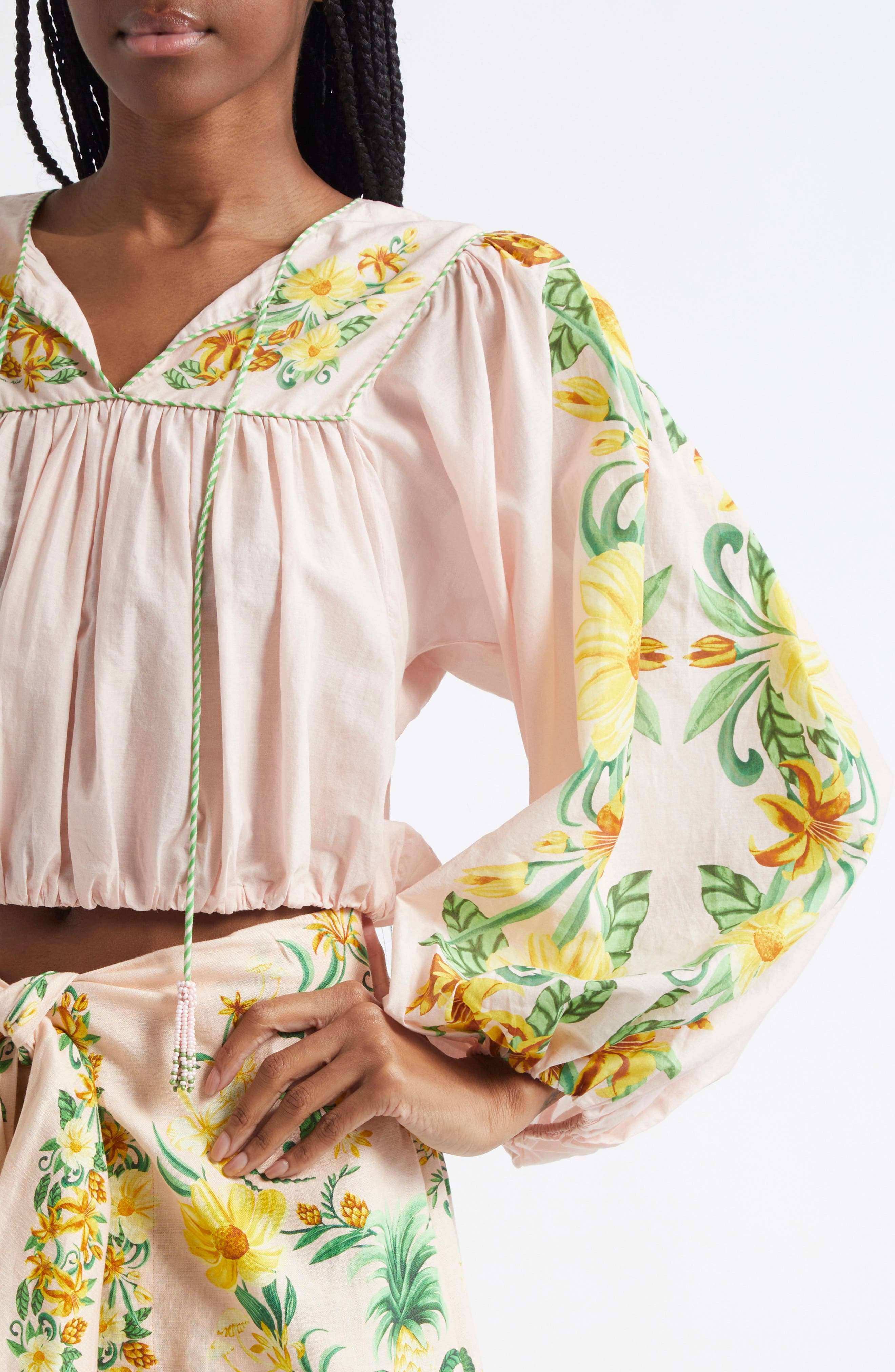 FARM Rio Botanical Beauty Placed Floral Cotton Top in Pink at Nordstrom - 5