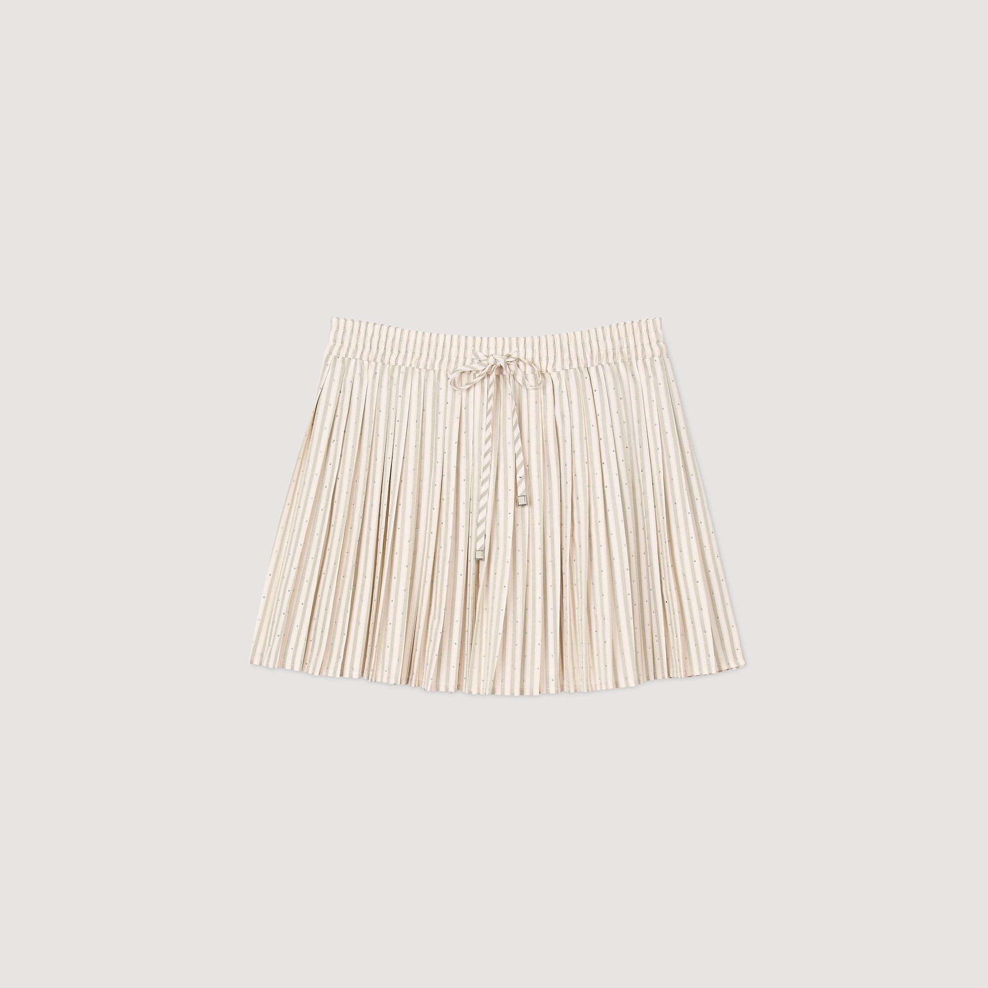 RHINESTONE STRIPED PLEATED SKIRT - 6